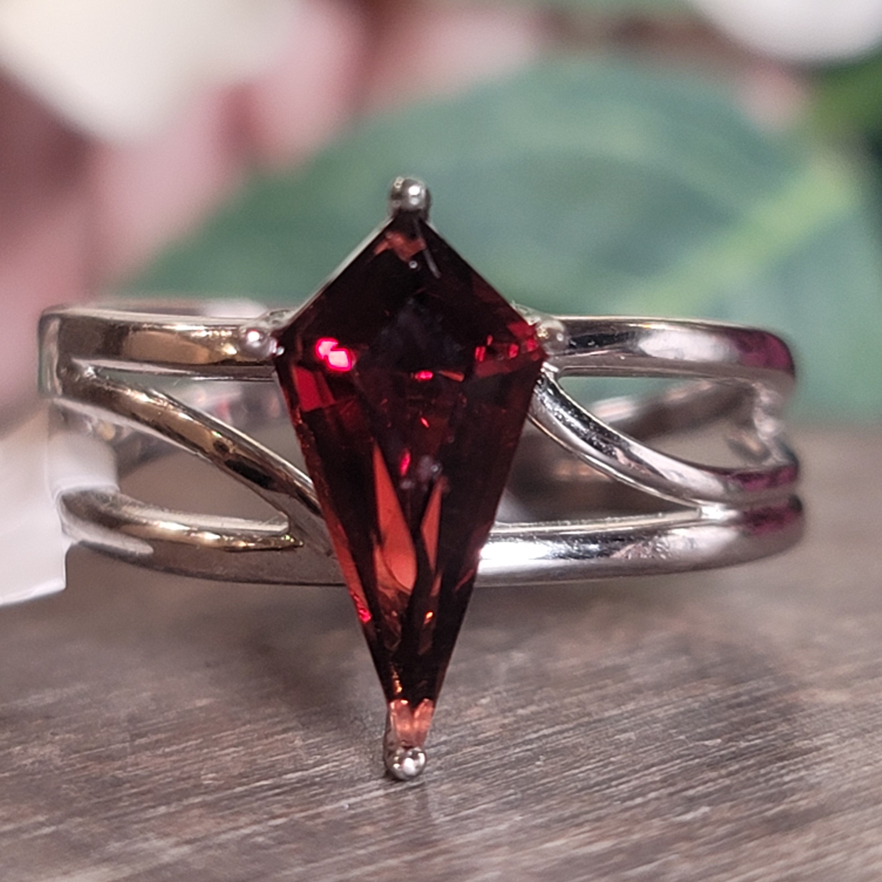 Garnet Coffin Dainty Ring .925 Silver for Health and Strength