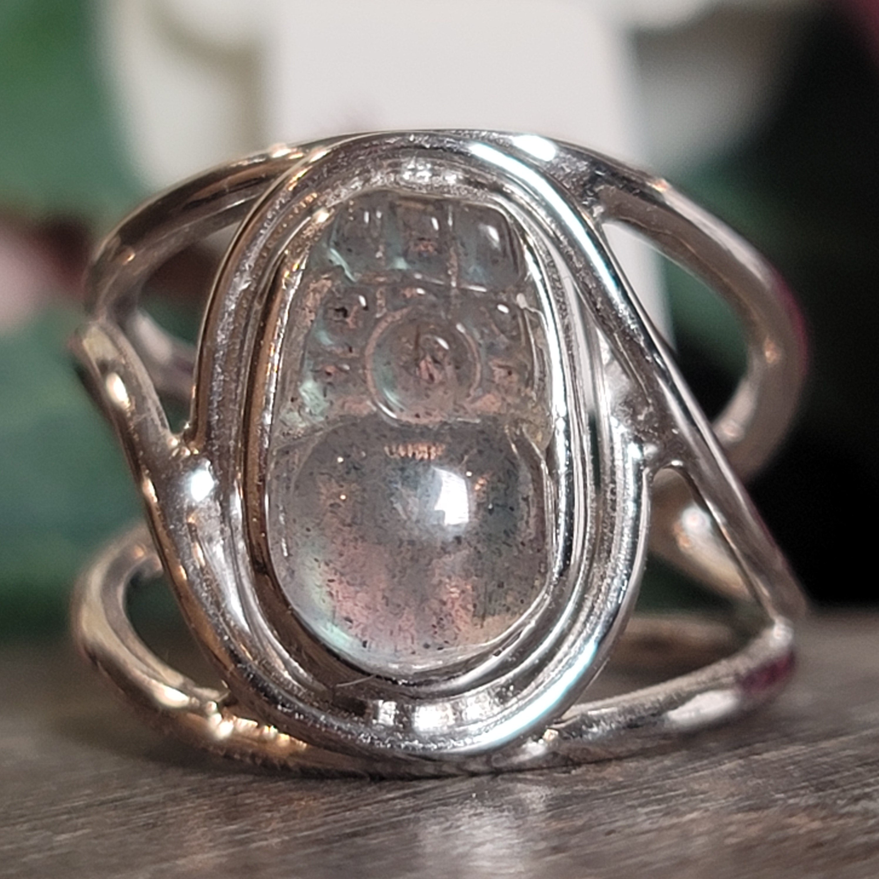 Labradorite Pixchu Cuff Ring Adjustable Ring .925 Silver for Protection and Guidance