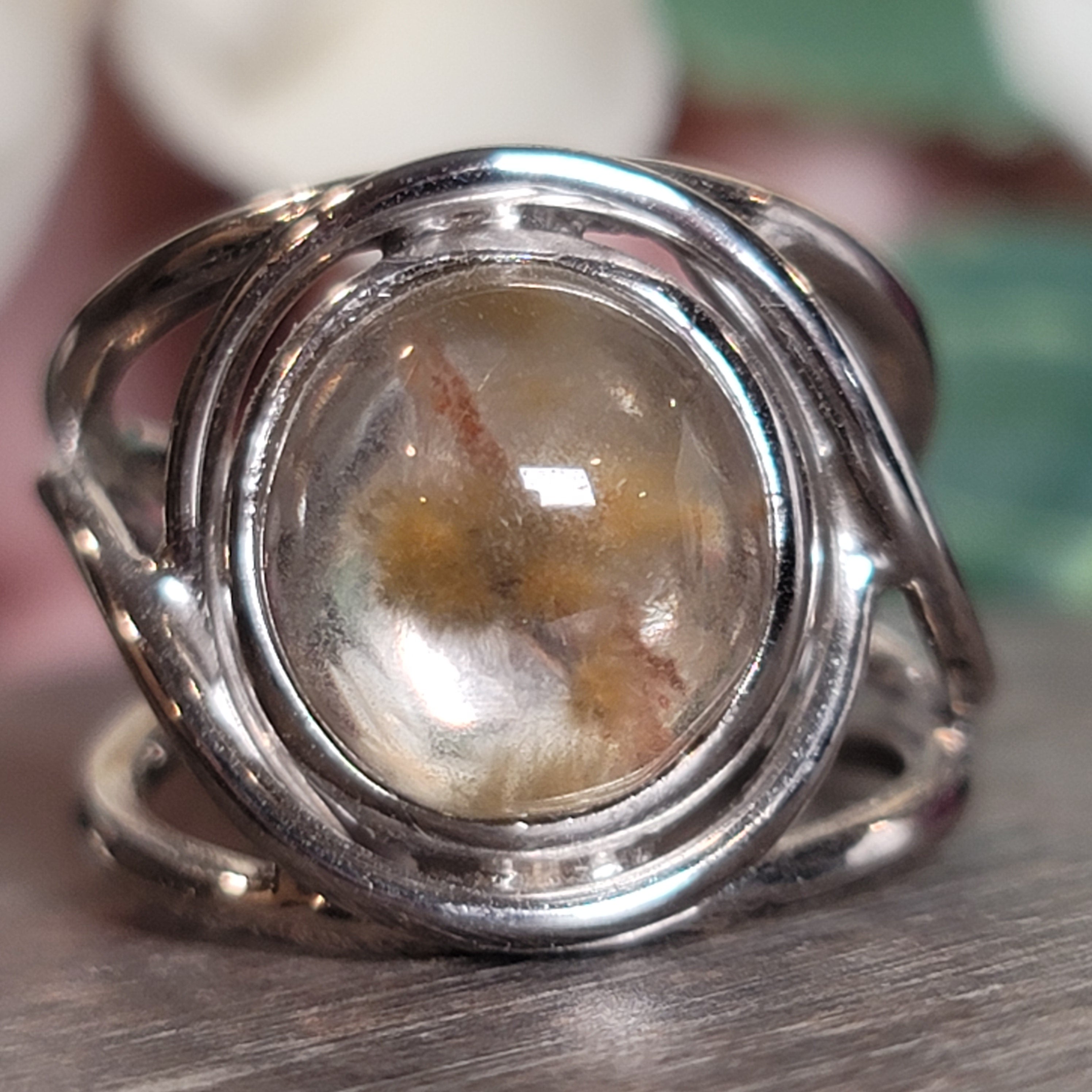 Garden Quartz with Hollandite Adjustable Cuff Ring .925 Sterling Silver for Insight, Meditation & Shamanic Journey