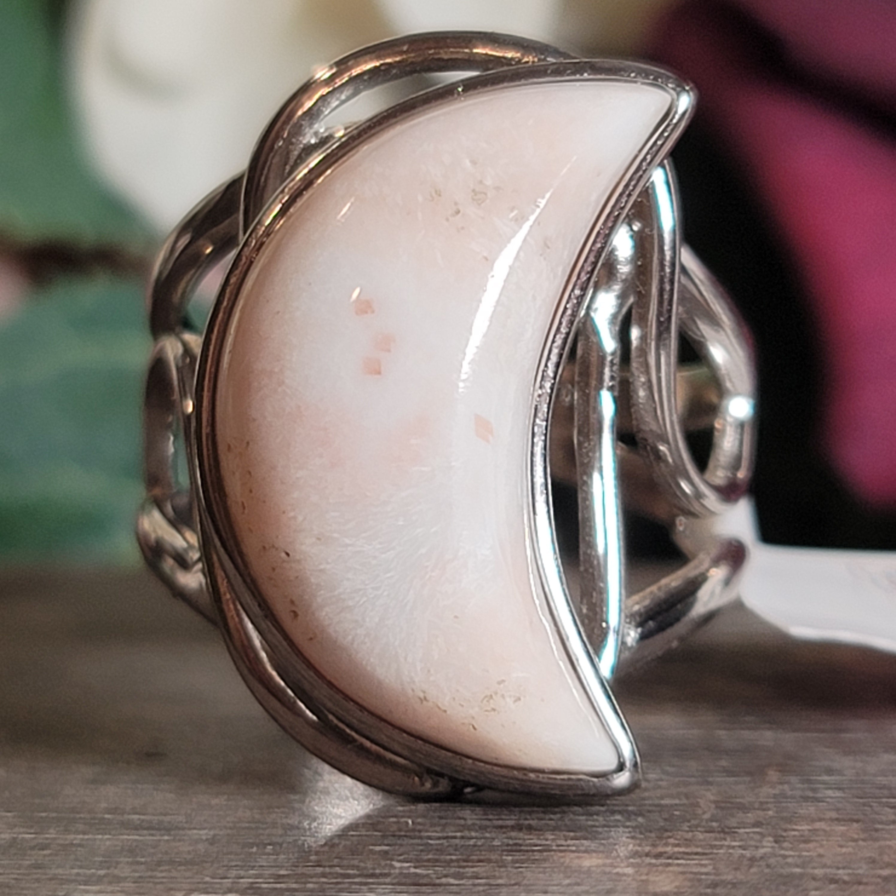 Scolecite Stilbite Moon Cuff Ring .925 Silver for Accessing Higher Realms and Lineage Healing