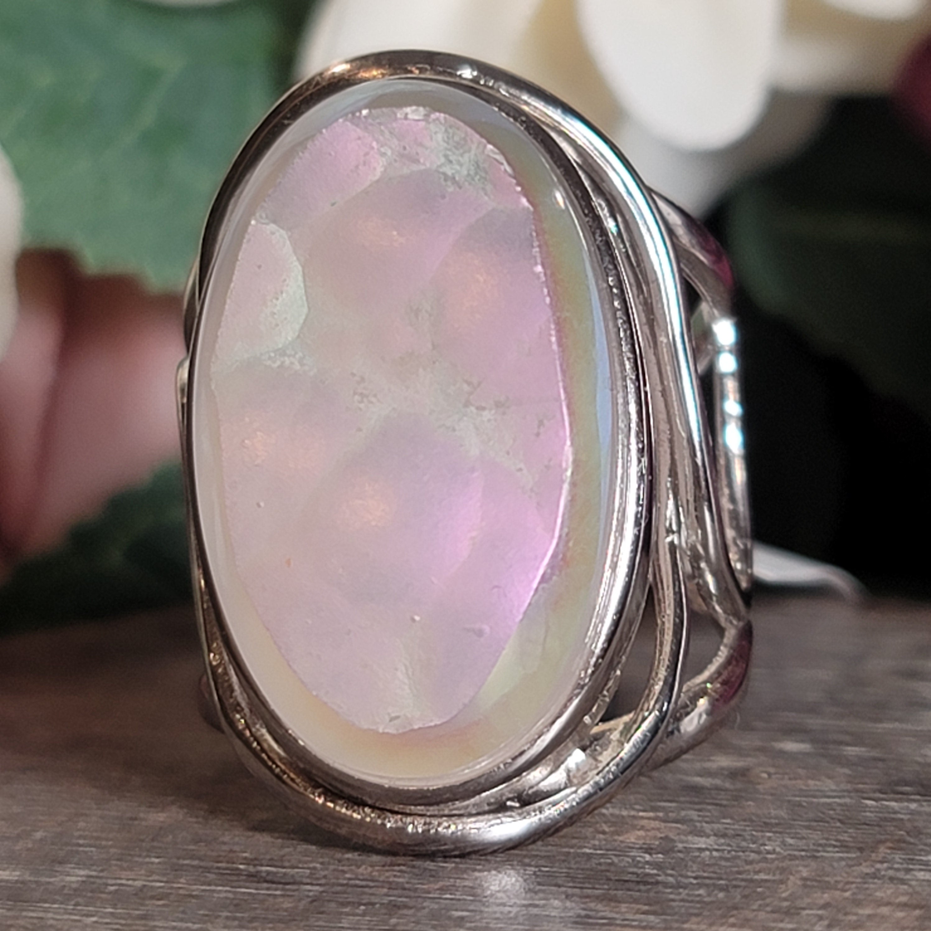 Aura Botryoidal Chalcedony Cuff Ring .925 Silver for Balance, Calmness and Enhances Intuition