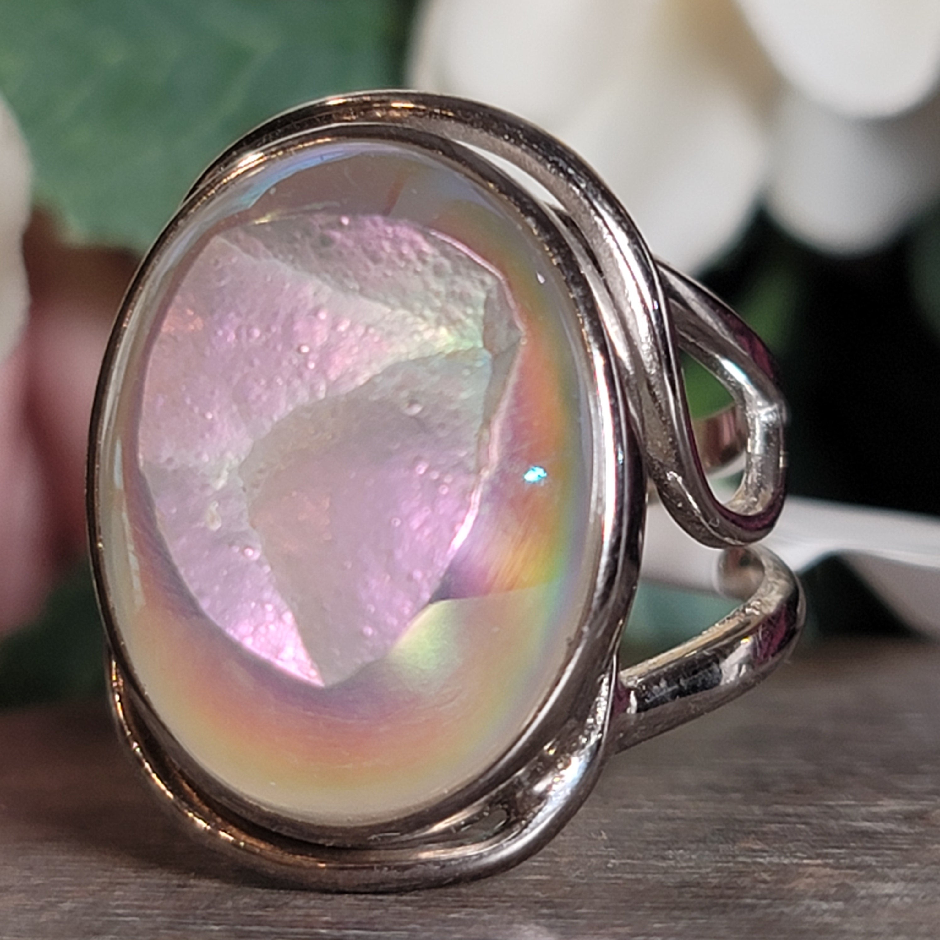 Aura Botryoidal Chalcedony Cuff Ring .925 Silver for Balance, Calmness and Enhances Intuition