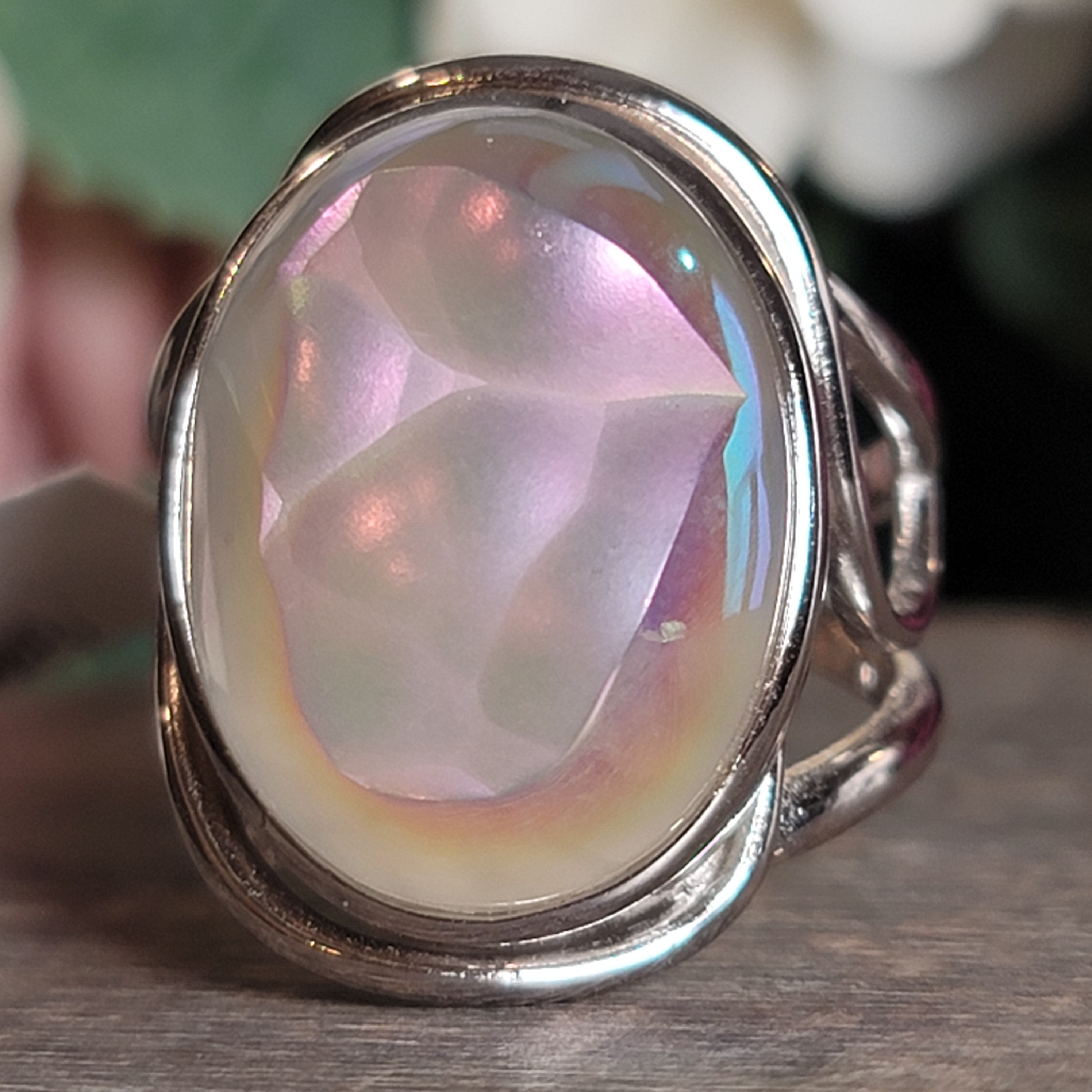 Aura Botryoidal Chalcedony Cuff Ring .925 Silver for Balance, Calmness and Enhances Intuition