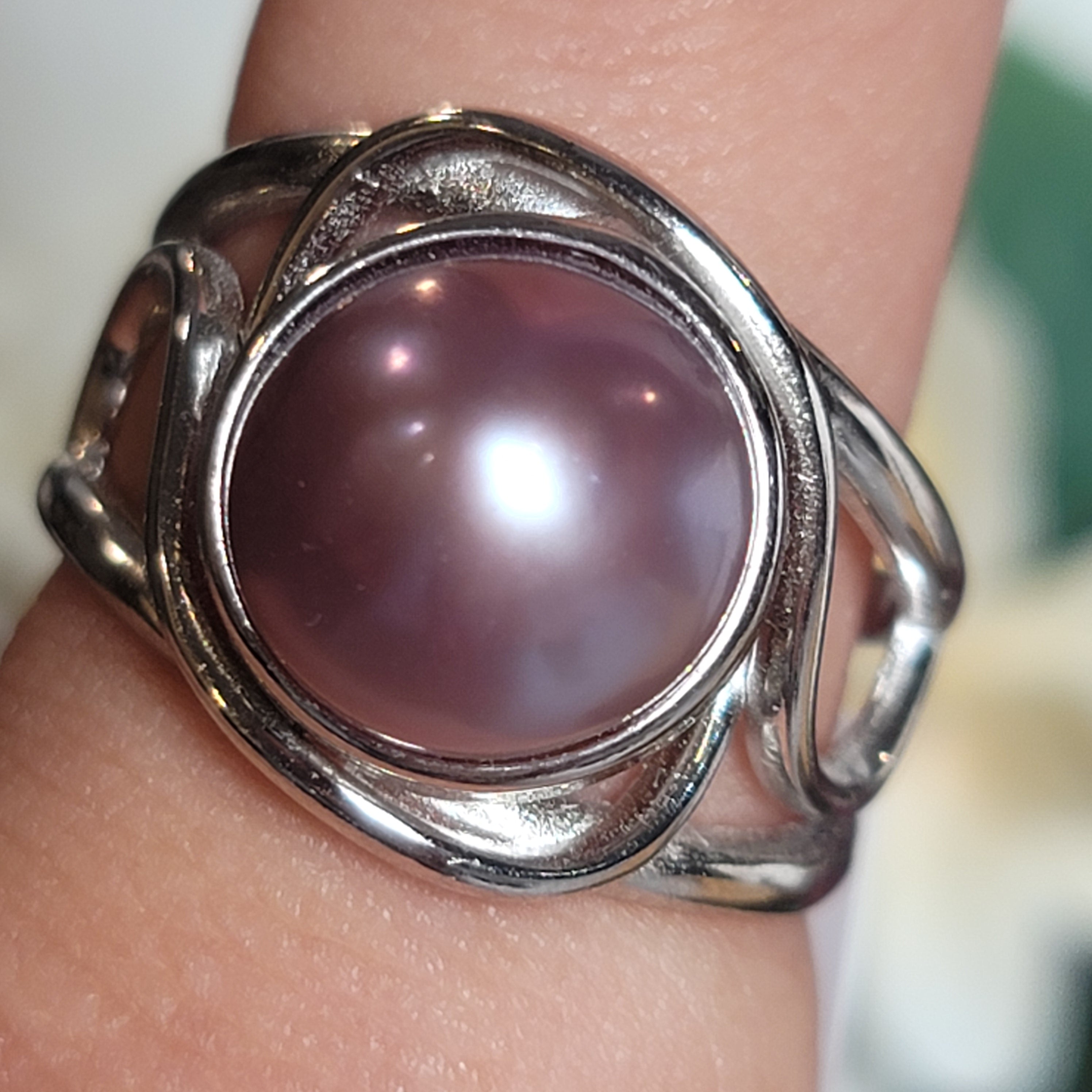 Pink Pearl Cuff Ring .925 Silver for Honesty, Commitment & Faithfulness in Relationships