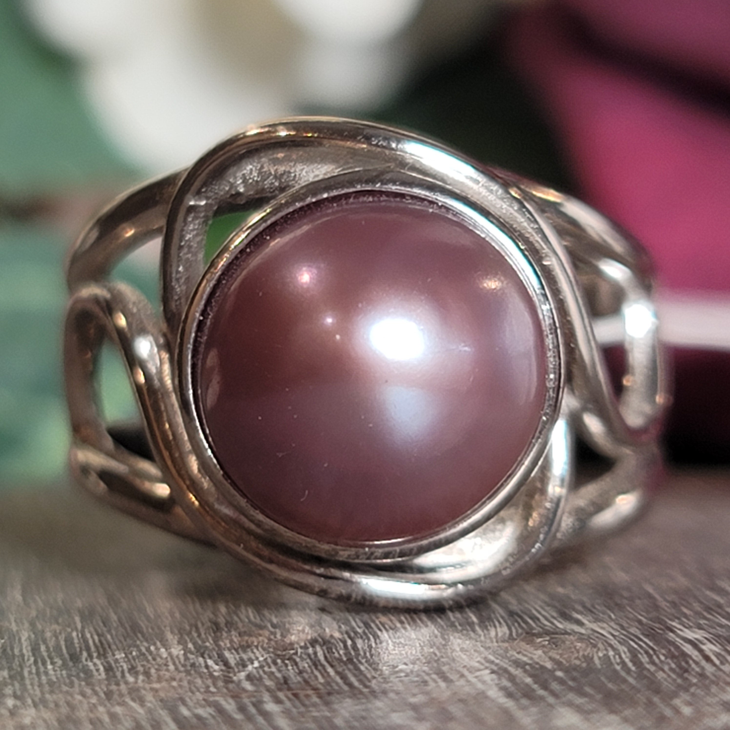 Pink Pearl Cuff Ring .925 Silver for Honesty, Commitment & Faithfulness in Relationships