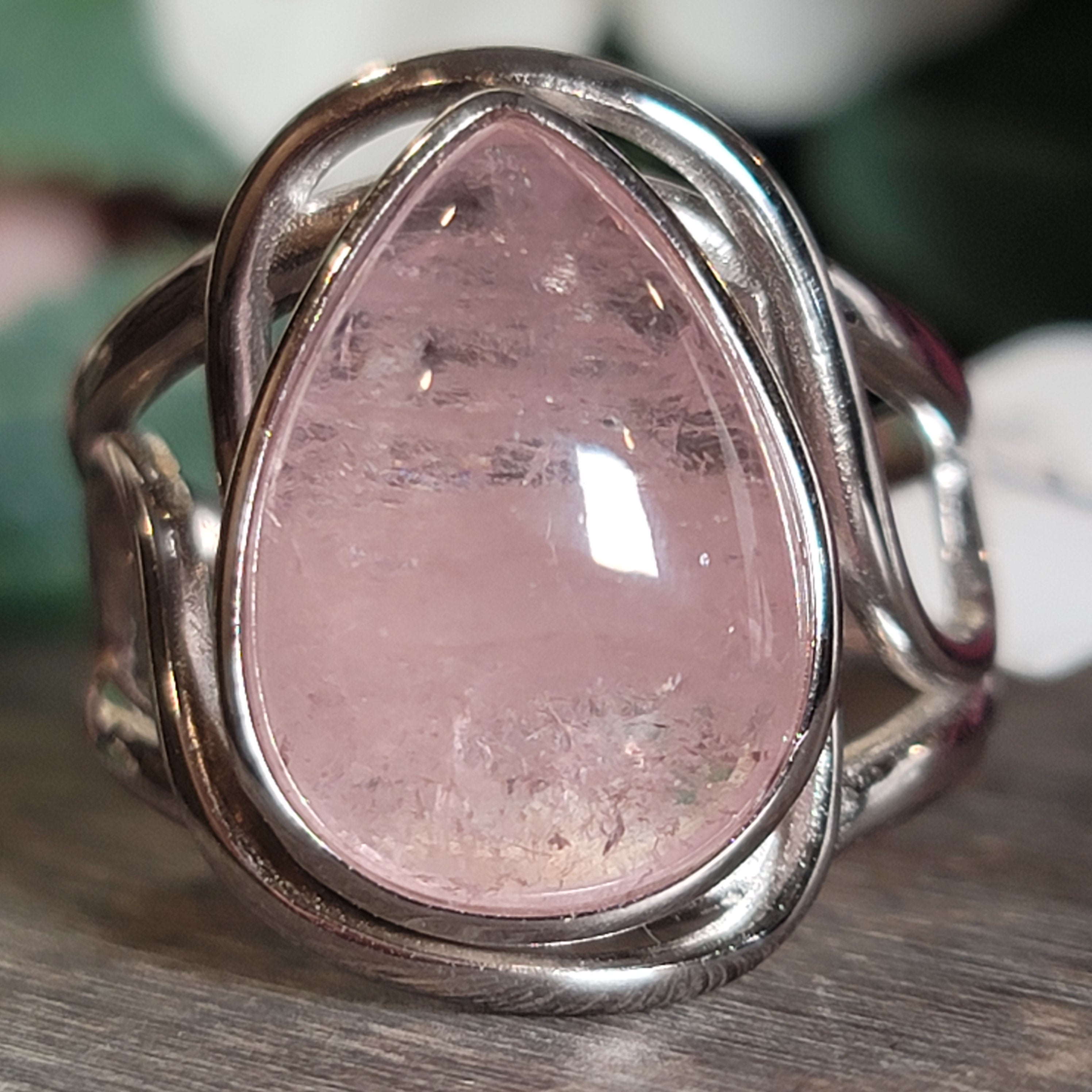 Morganite Cuff Ring .925 Silver for Abundance of Joy and Love