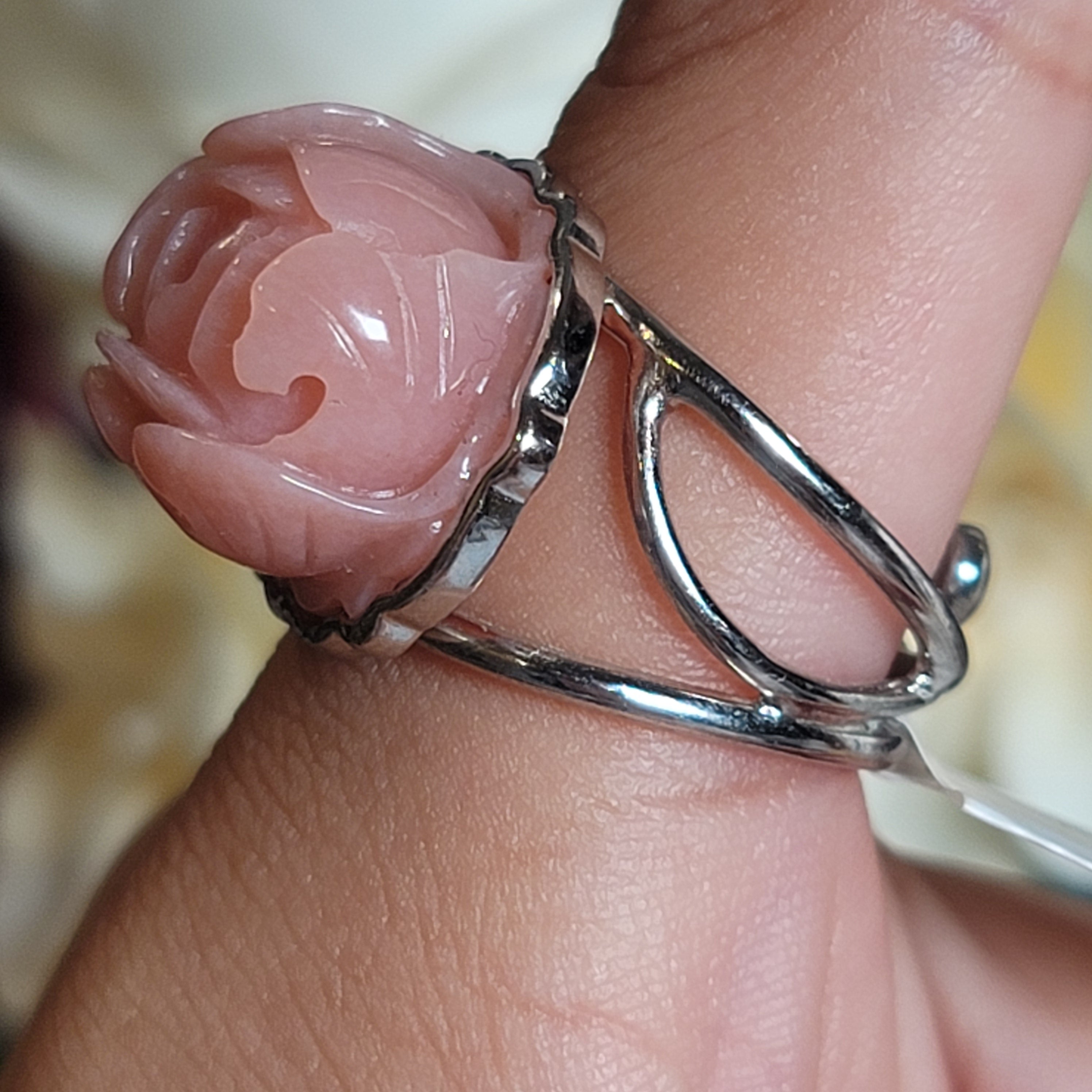 Pink Opal Rose Finger Bracelet .925 Silver for Love, Romance and Peace