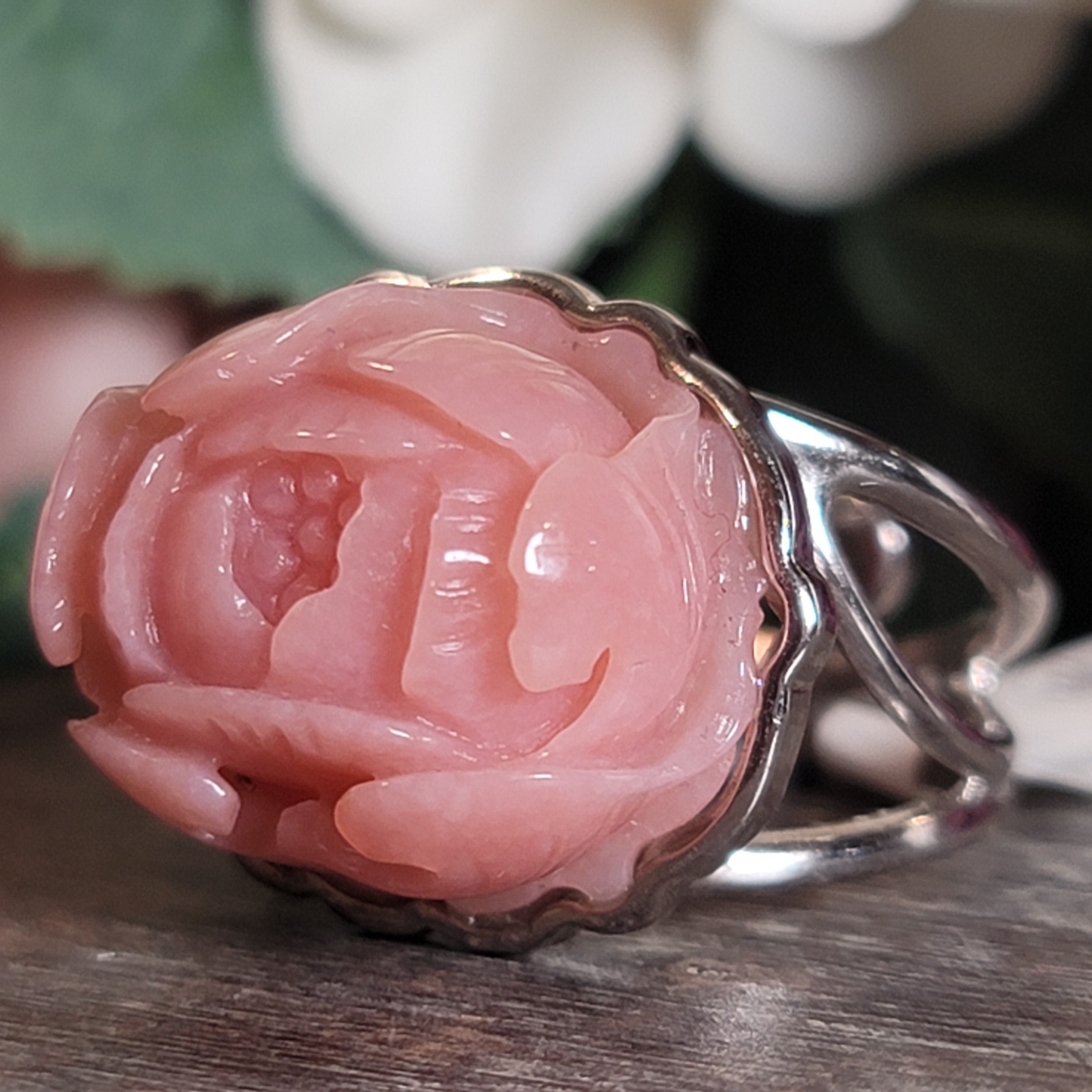 Pink Opal Rose Finger Bracelet .925 Silver for Love, Romance and Peace