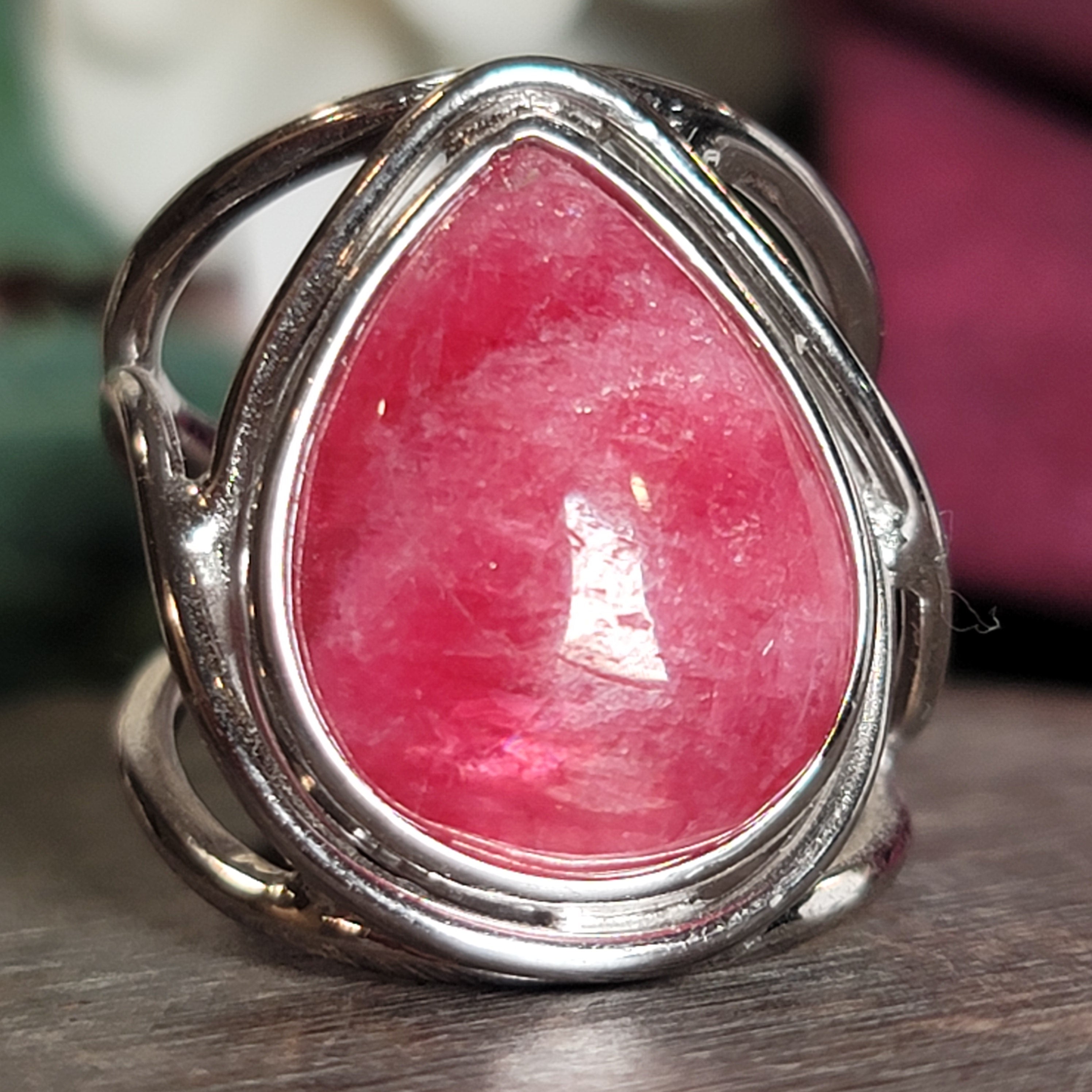 Gel Rhodonite Cuff Ring .925 Sterling Silver for Attracting Love, Harmonizing Relationships and Knowing your Worth