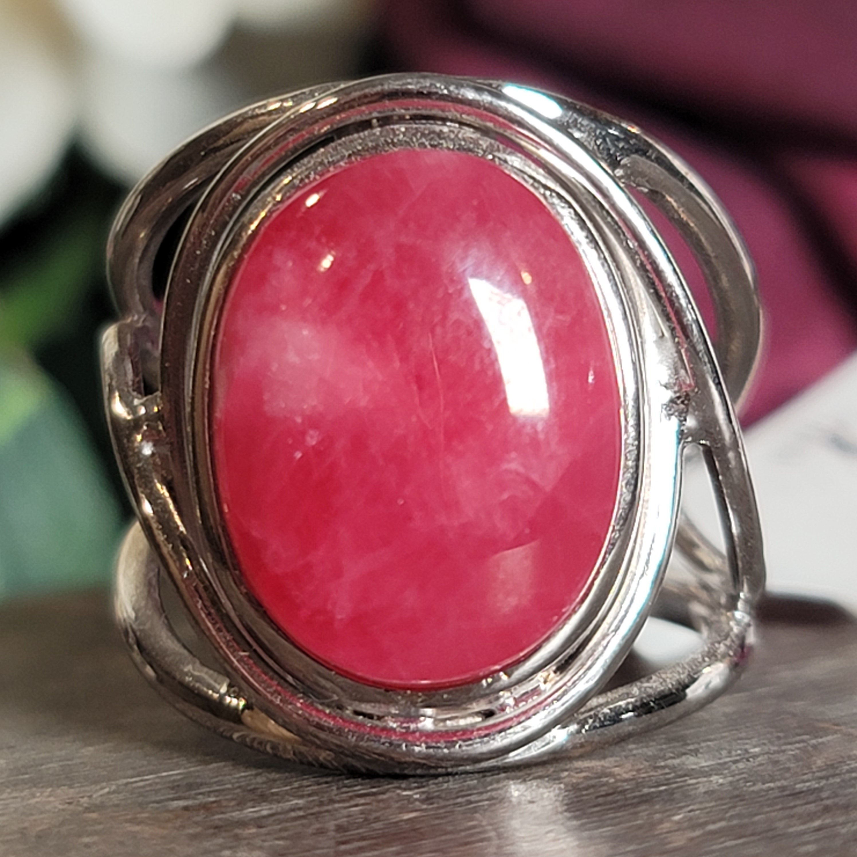 Gel Rhodonite Cuff Ring .925 Sterling Silver for Attracting Love, Harmonizing Relationships and Knowing your Worth