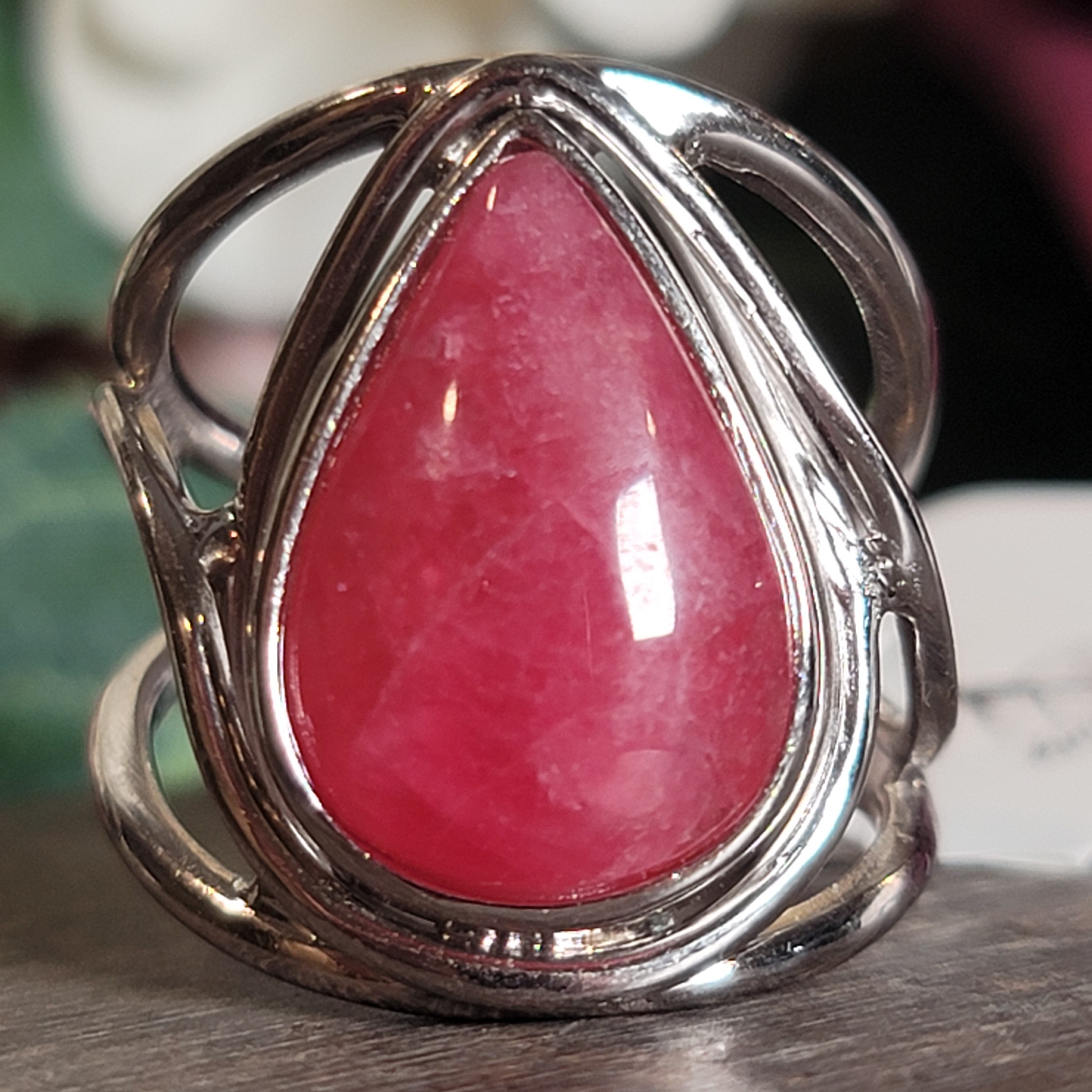 Gel Rhodonite Cuff Ring .925 Sterling Silver for Attracting Love, Harmonizing Relationships and Knowing your Worth