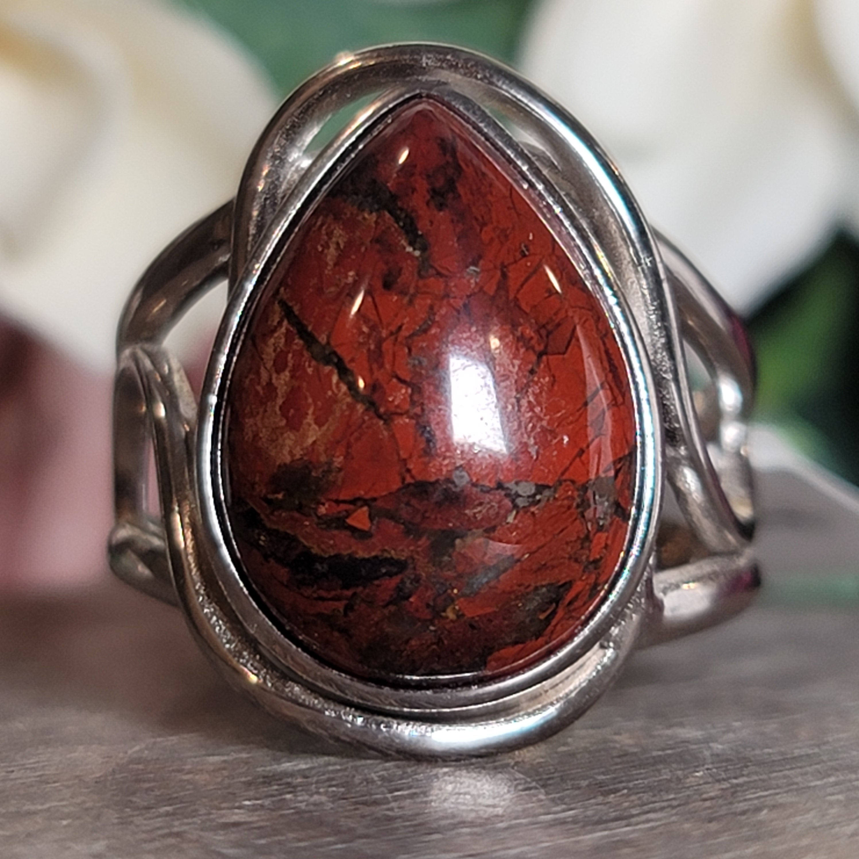 Red Pietersite Cuff Ring .925 Silver for Intuition, Transformation and Willpower