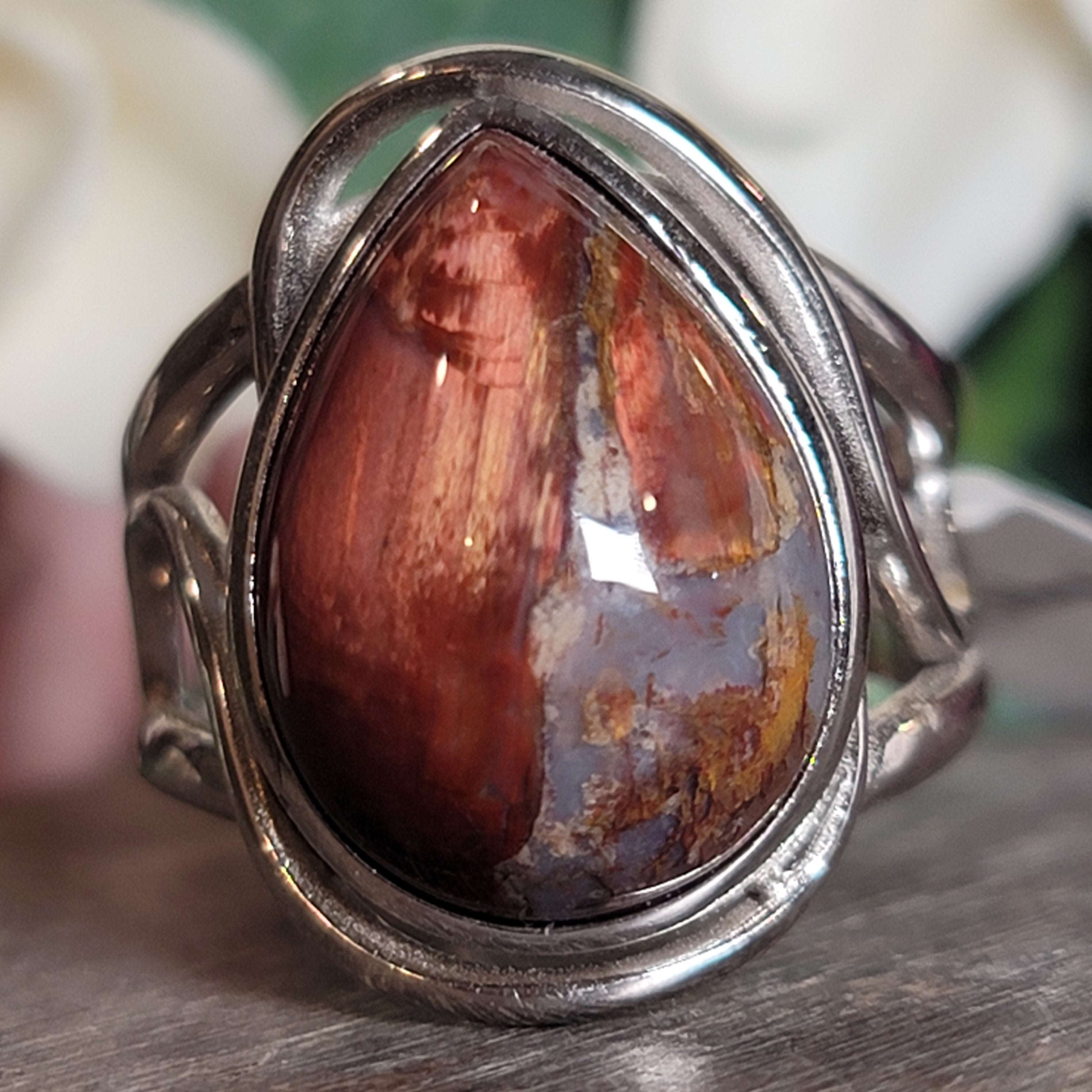 Red Pietersite Cuff Ring .925 Silver for Intuition, Transformation and Willpower