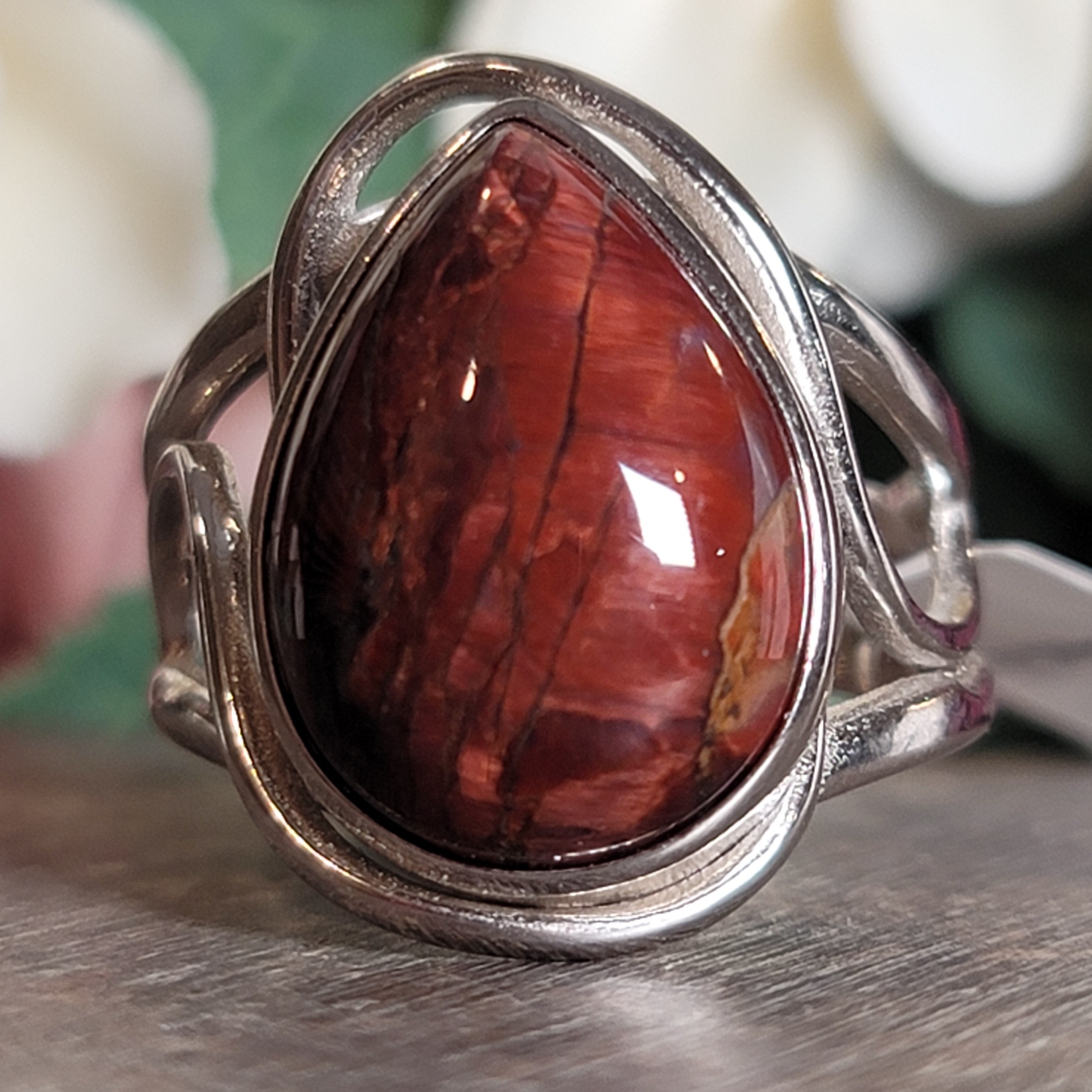 Red Pietersite Cuff Ring .925 Silver for Intuition, Transformation and Willpower