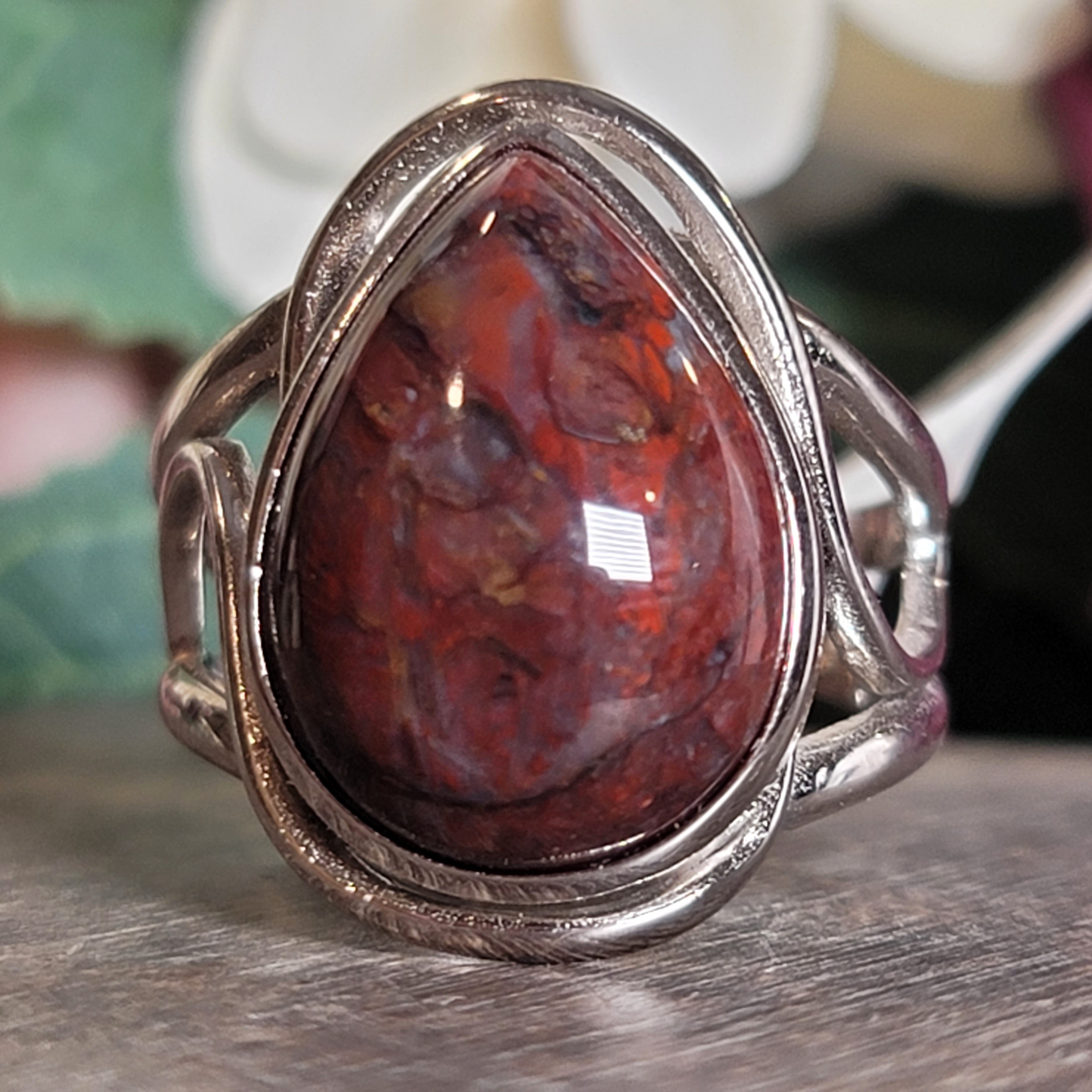 Red Pietersite Cuff Ring .925 Silver for Intuition, Transformation and Willpower