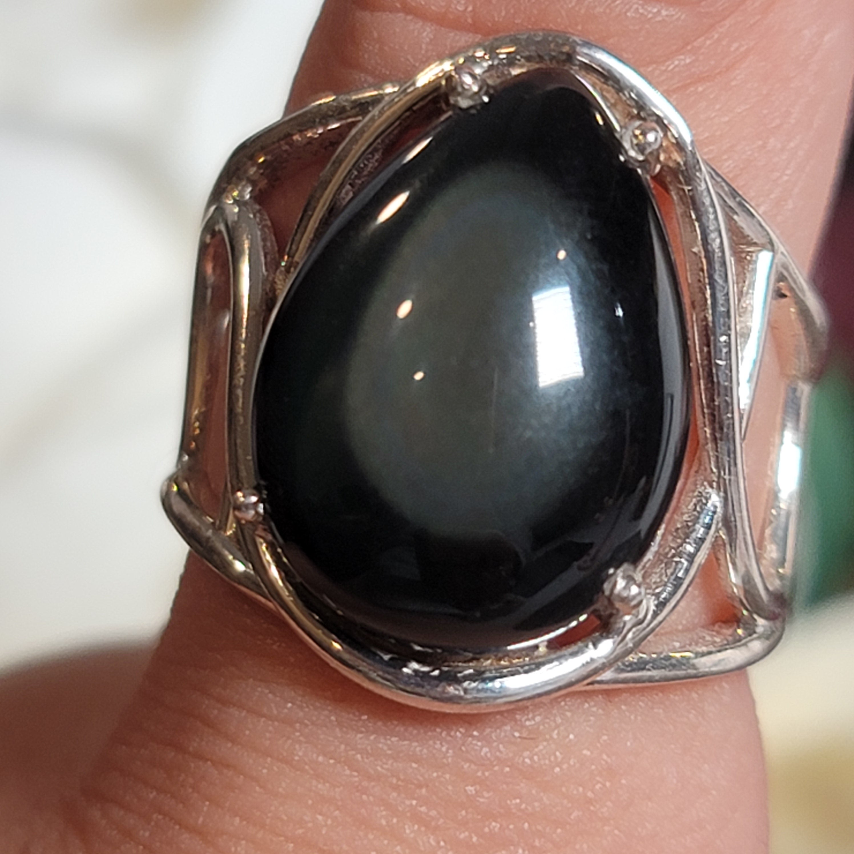 Rainbow Obsidian Cuff Ring .925 Silver for Hope, Peace and Shadow Work