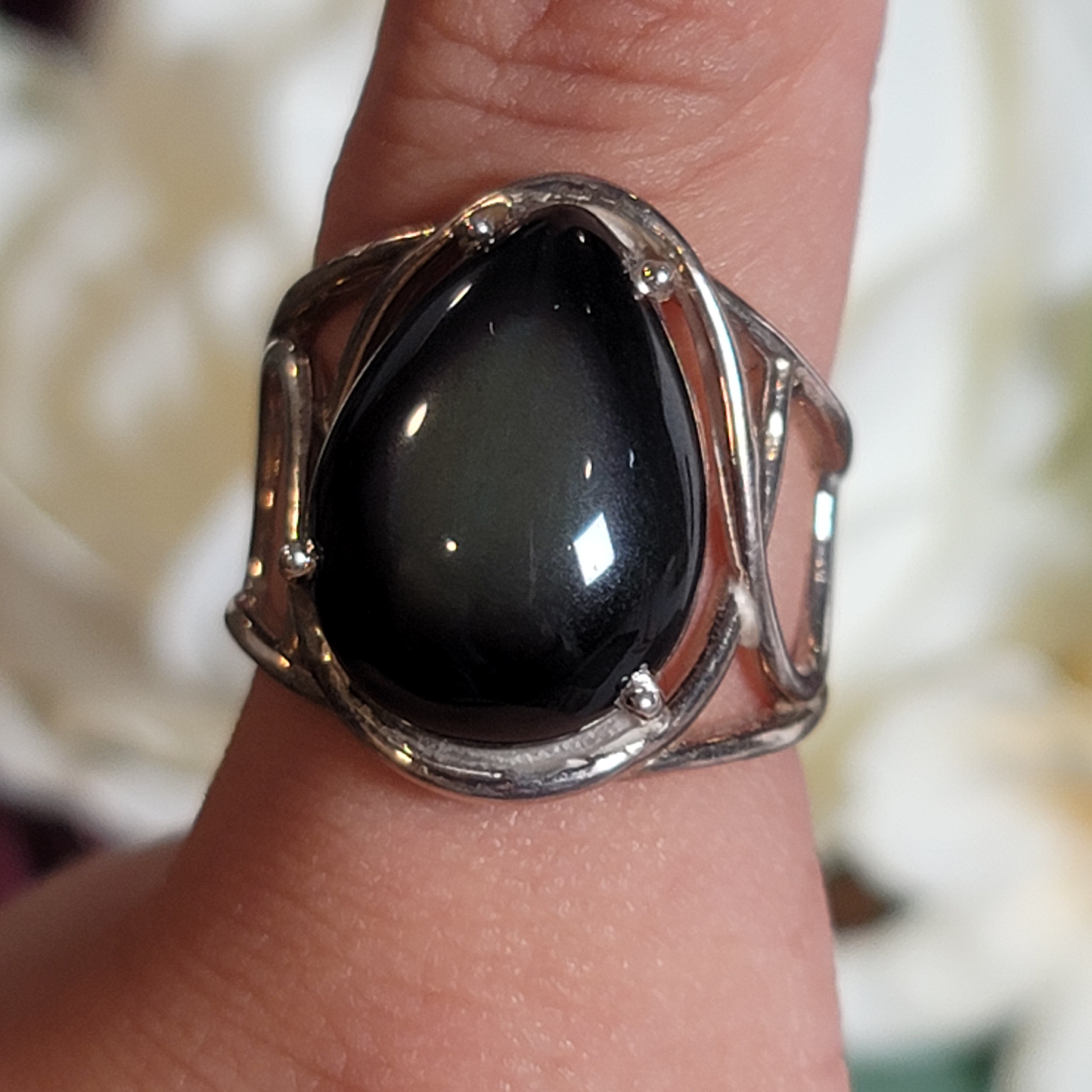 Rainbow Obsidian Cuff Ring .925 Silver for Hope, Peace and Shadow Work