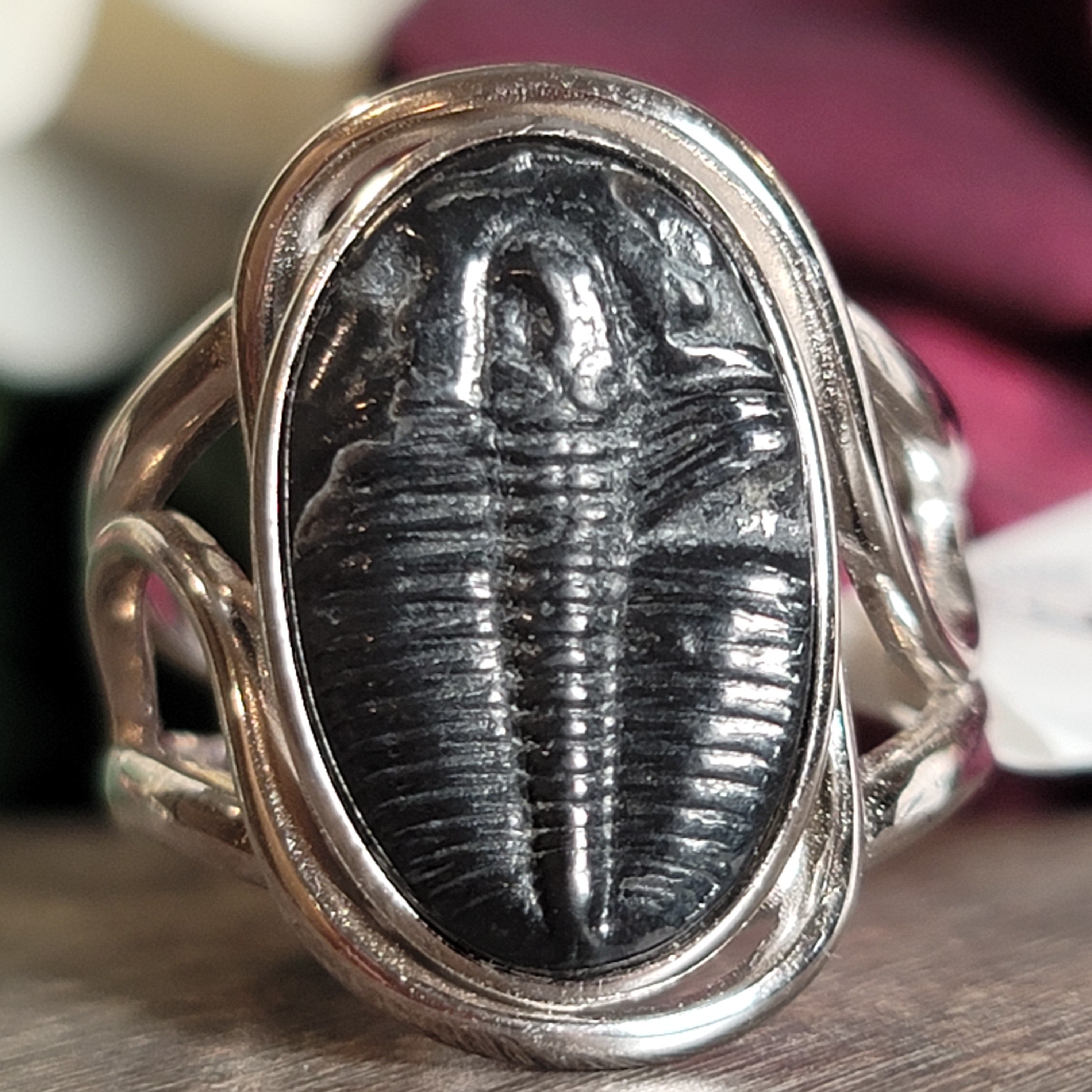 Trilobite Cuff Ring .925 Silver for Healing, Leadership and Connection