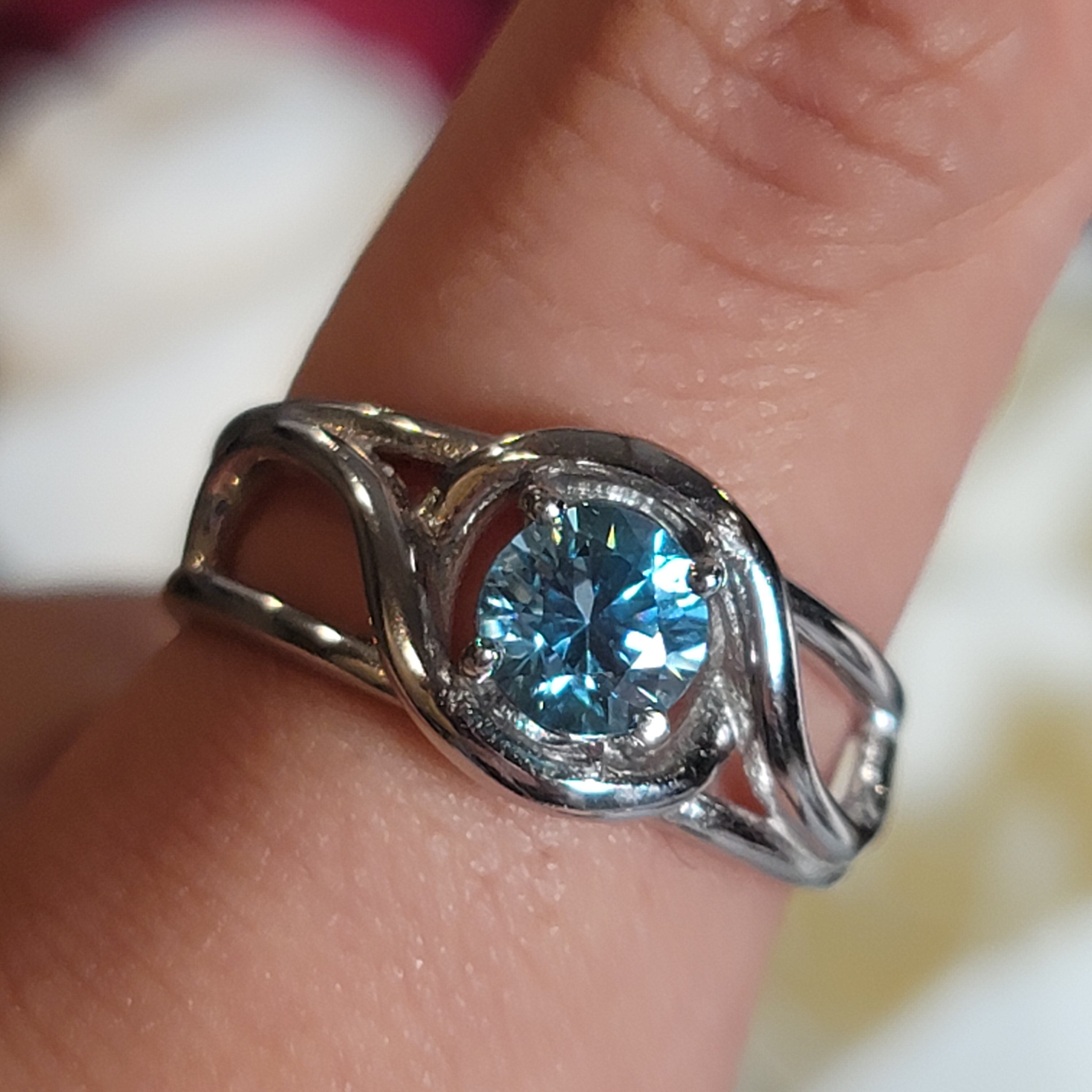 Blue Zircon Cuff Ring .925 Silver for Healing, Enhancing, and Attracting