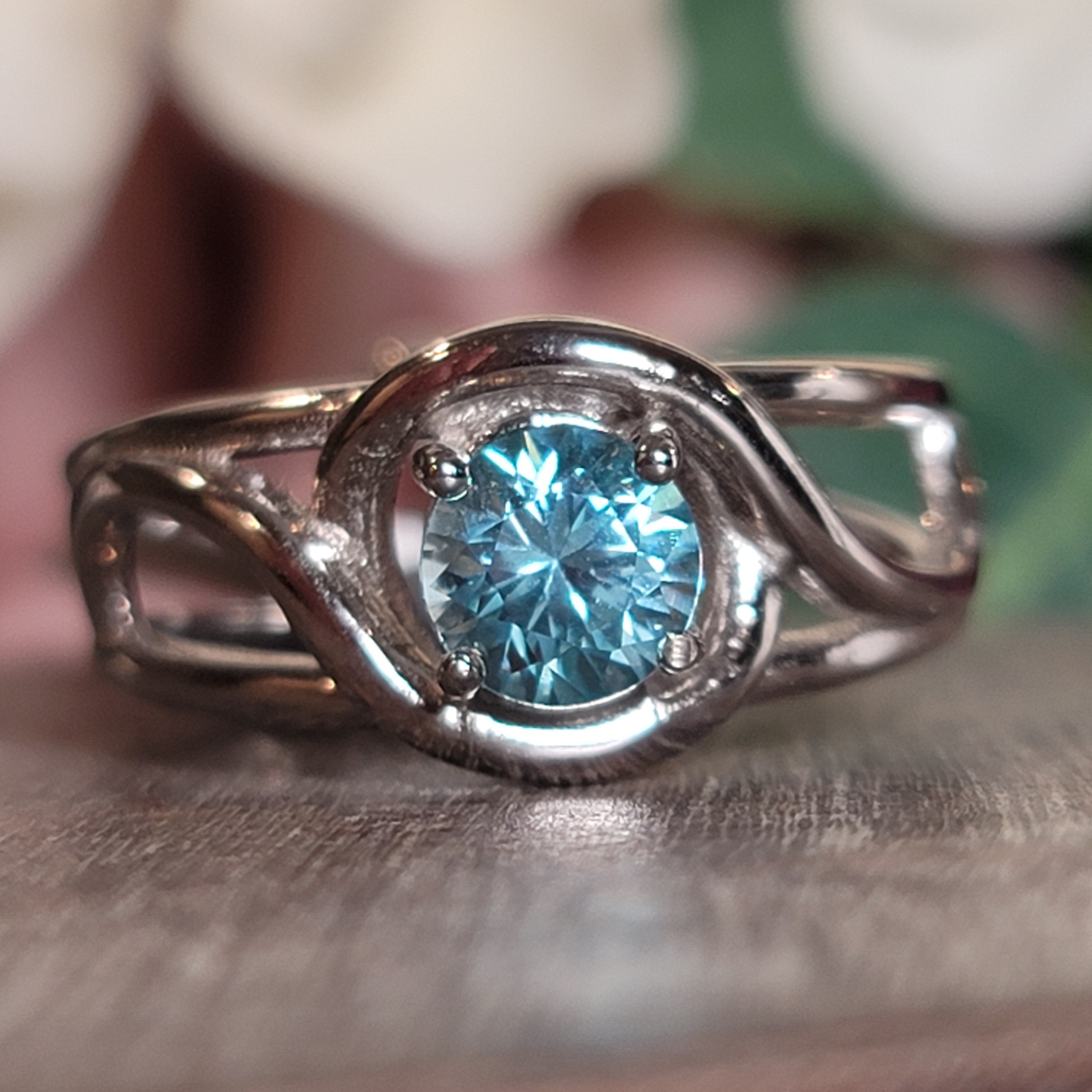 Blue Zircon Cuff Ring .925 Silver for Healing, Enhancing, and Attracting