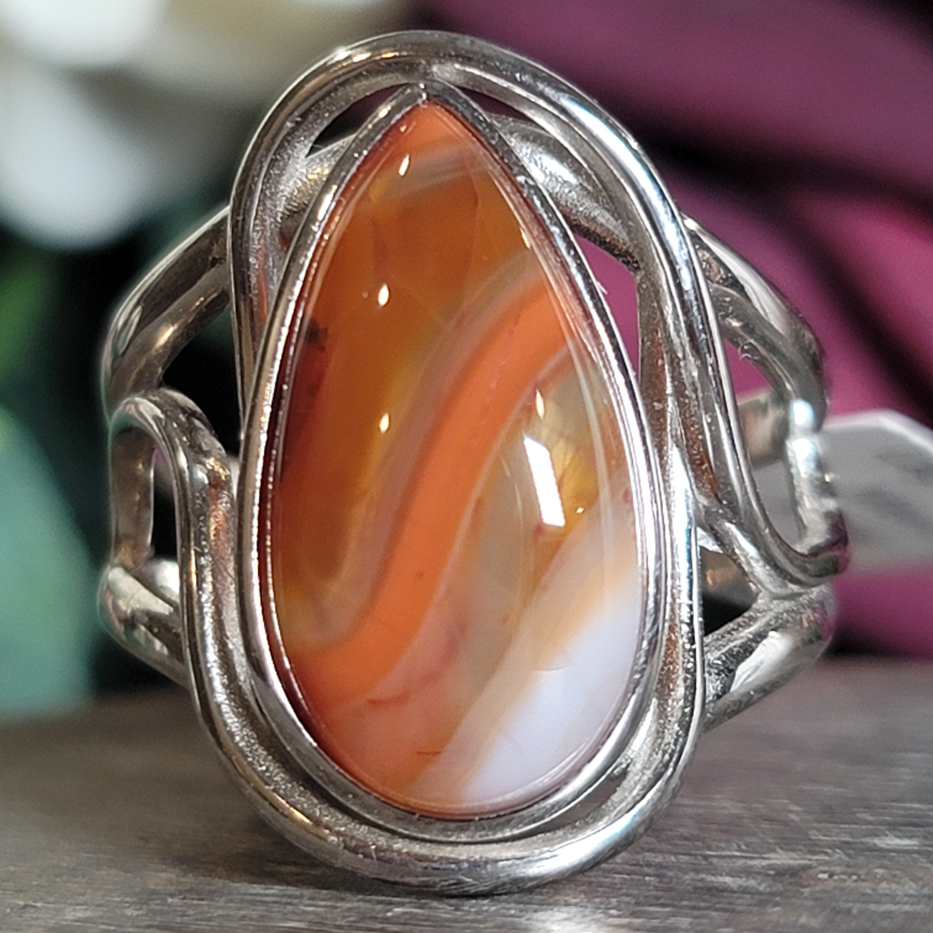 Laguna Agate Cuff Ring in .925 Silver for Promoting Creativity, Hope, New Ideas & Positivity