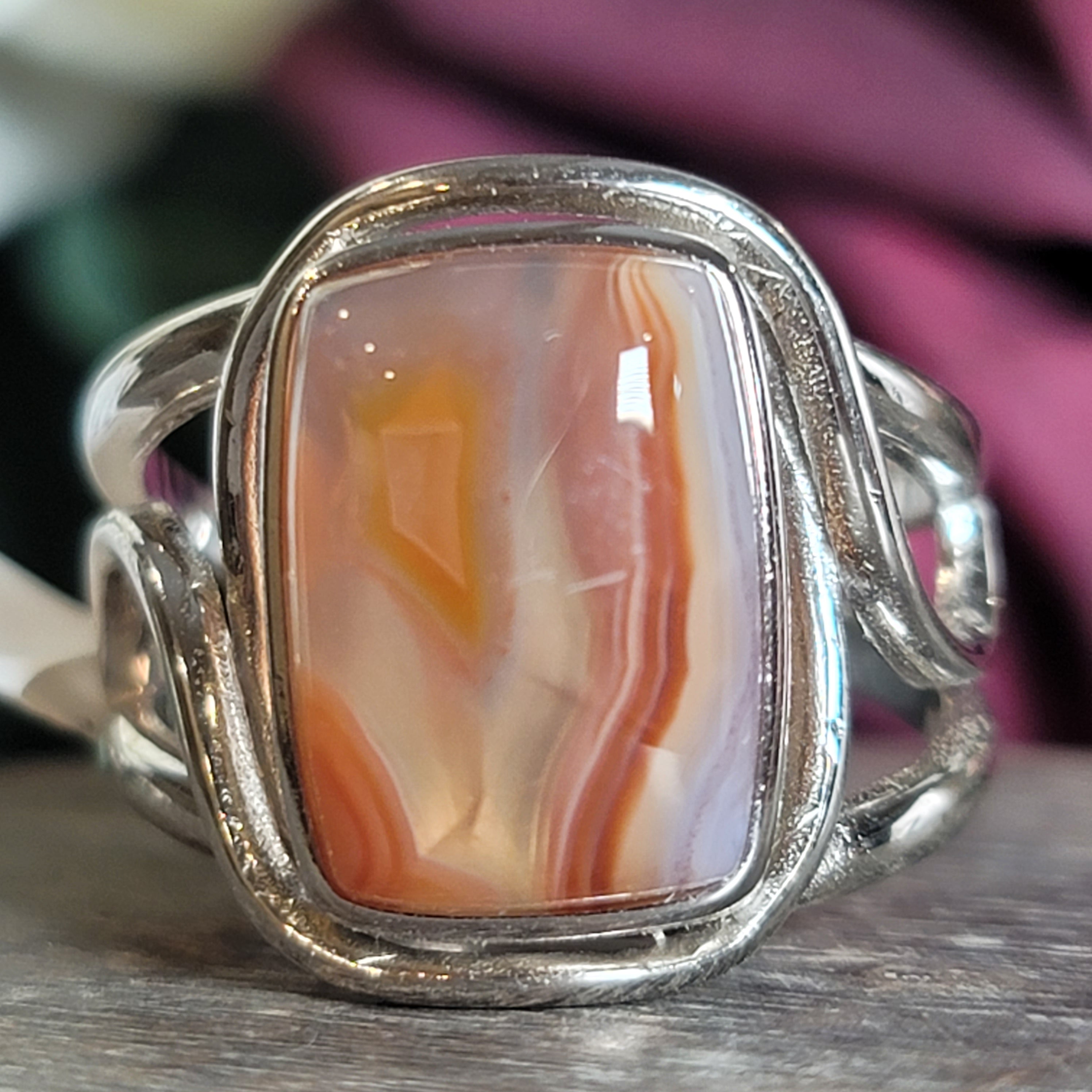 Laguna Agate Cuff Ring in .925 Silver for Promoting Creativity, Hope, New Ideas & Positivity