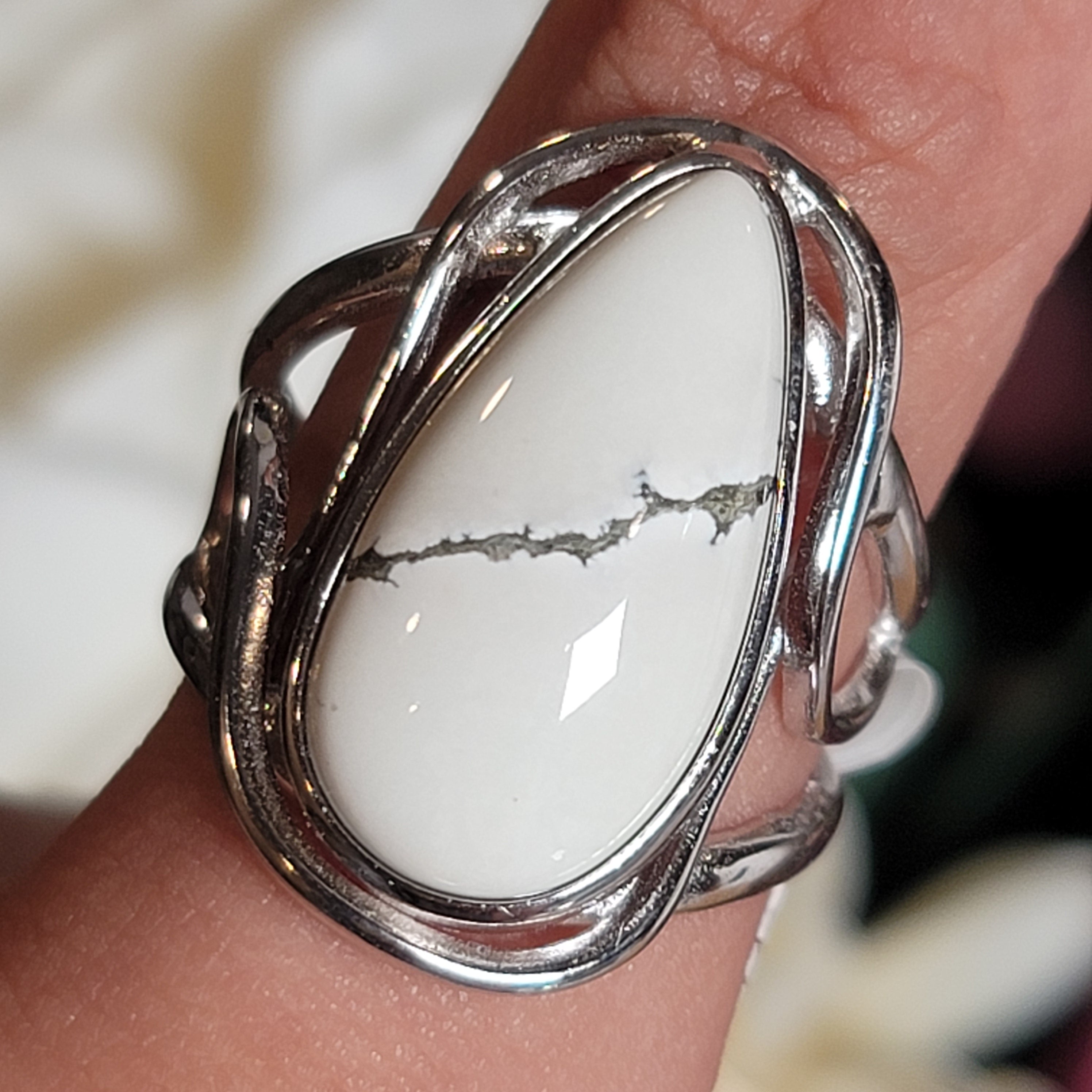 White Buffalo Cuff Ring in .925 Silver for Promoting Creativity, Hope, New Ideas & Positivity