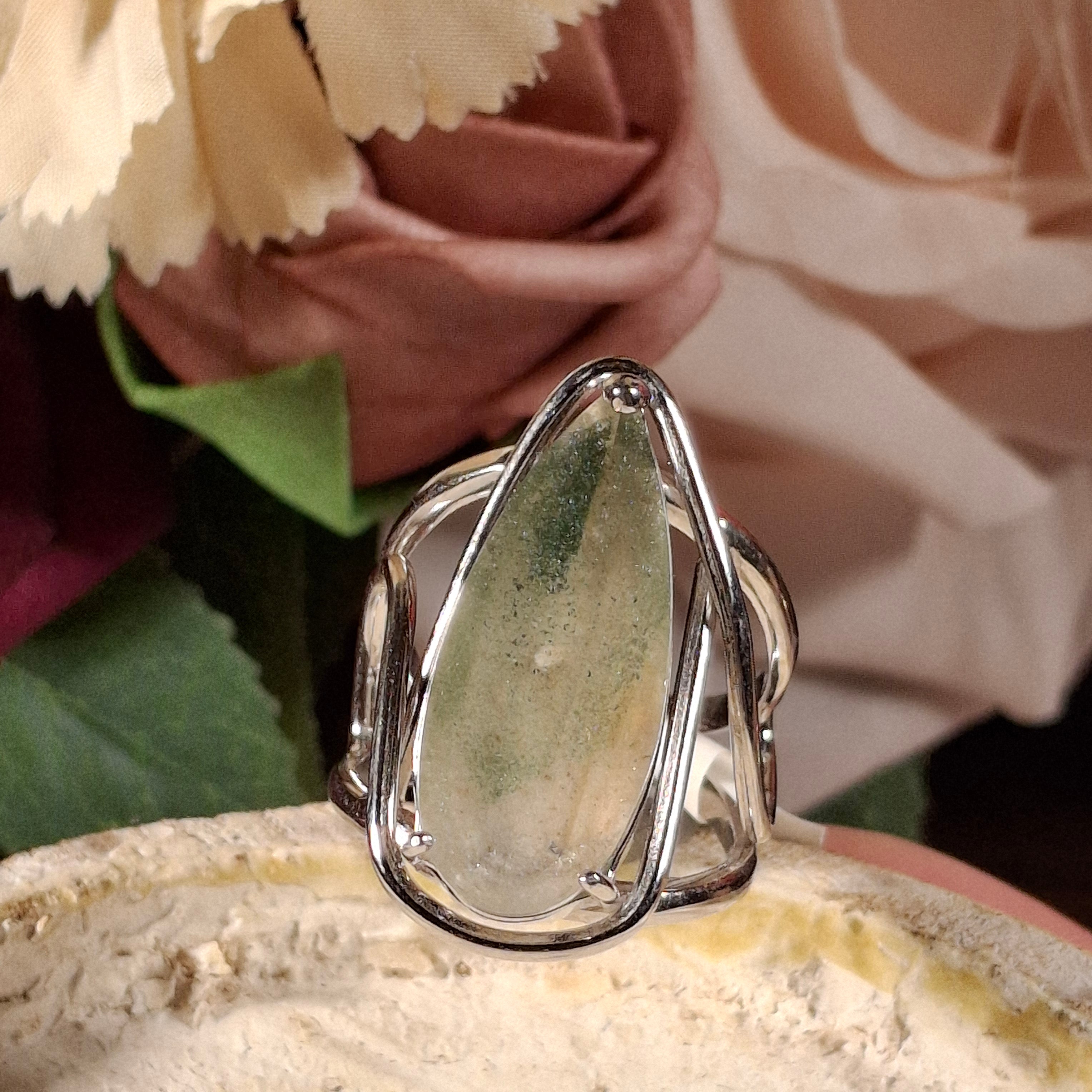 Garden Quartz Adjustable Cuff Ring .925 Sterling Silver for Insight, Meditation & Shamanic Journey