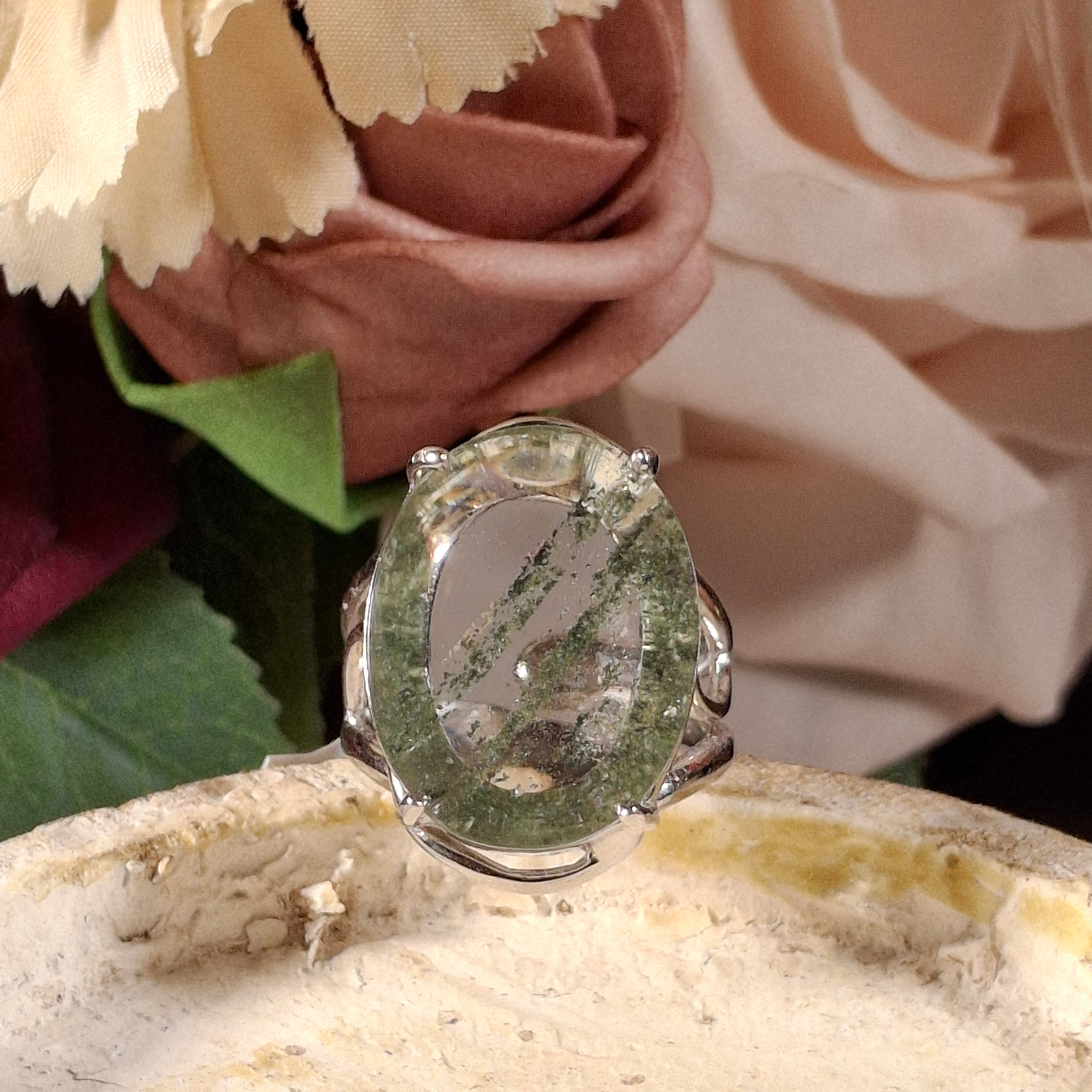 Garden Quartz Adjustable Cuff Ring .925 Sterling Silver for Insight, Meditation & Shamanic Journey