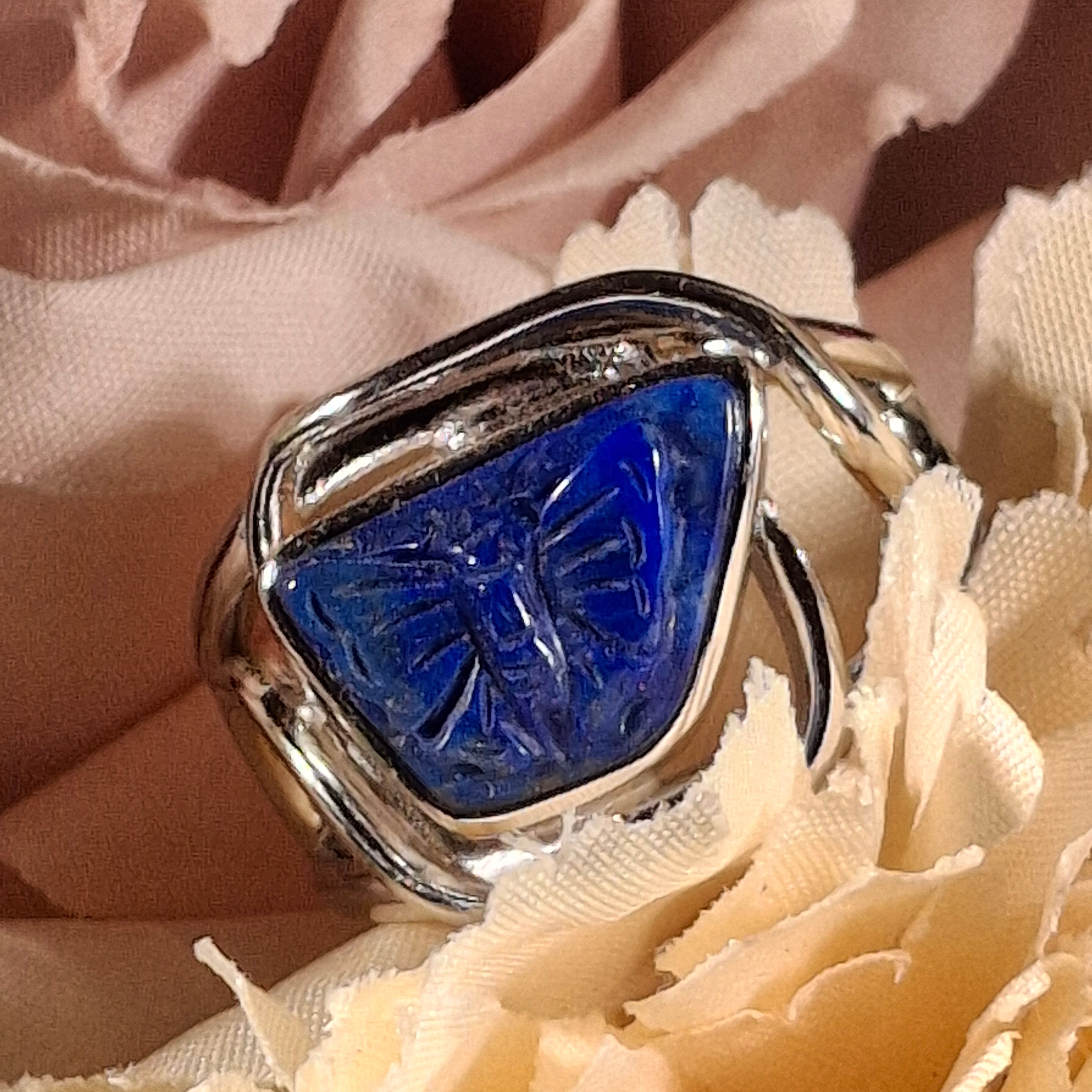 Lapis Lazuli Butterfly Adjustable Cuff Ring .925 Silver for Power & Confidence