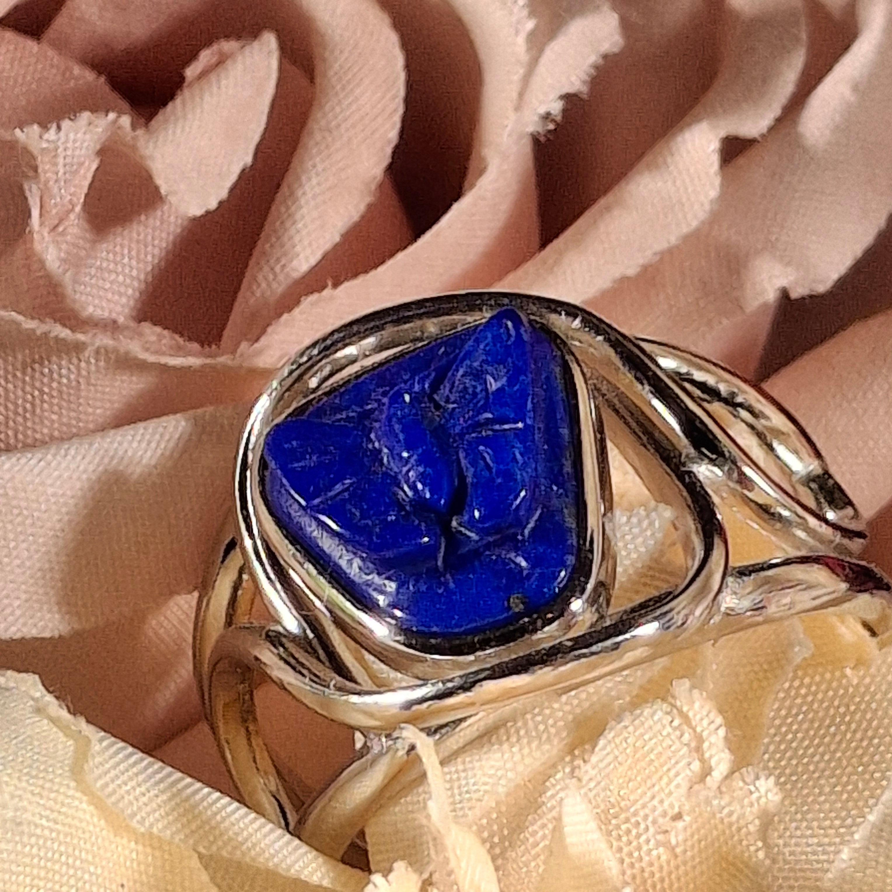 Lapis Lazuli Butterfly Adjustable Cuff Ring .925 Silver for Power & Confidence