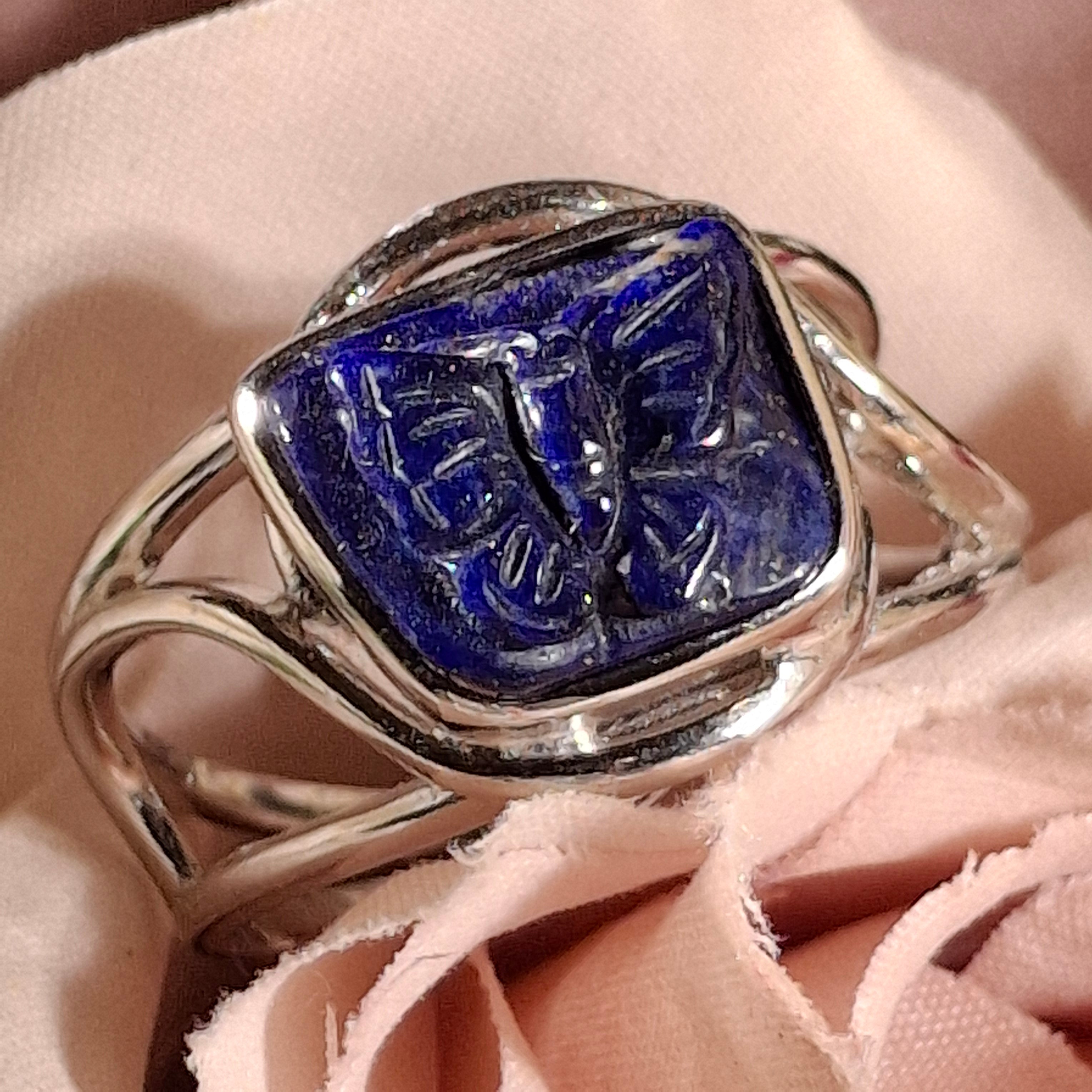 Lapis Lazuli Butterfly Adjustable Cuff Ring .925 Silver for Power & Confidence