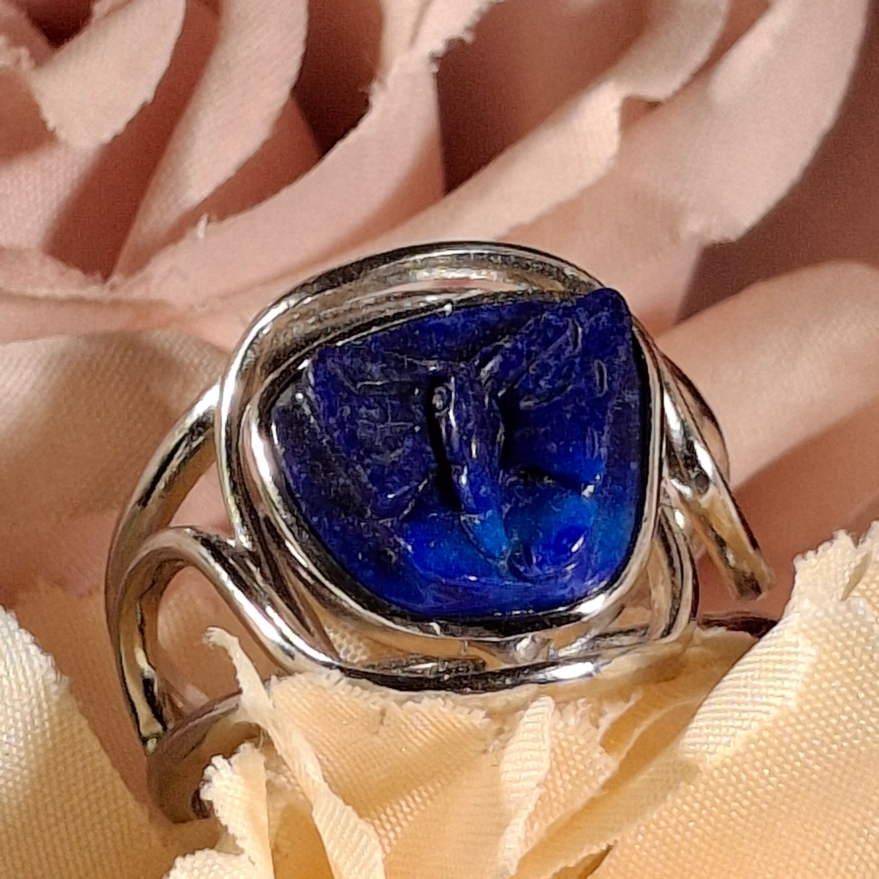 Lapis Lazuli Butterfly Adjustable Cuff Ring .925 Silver for Power & Confidence