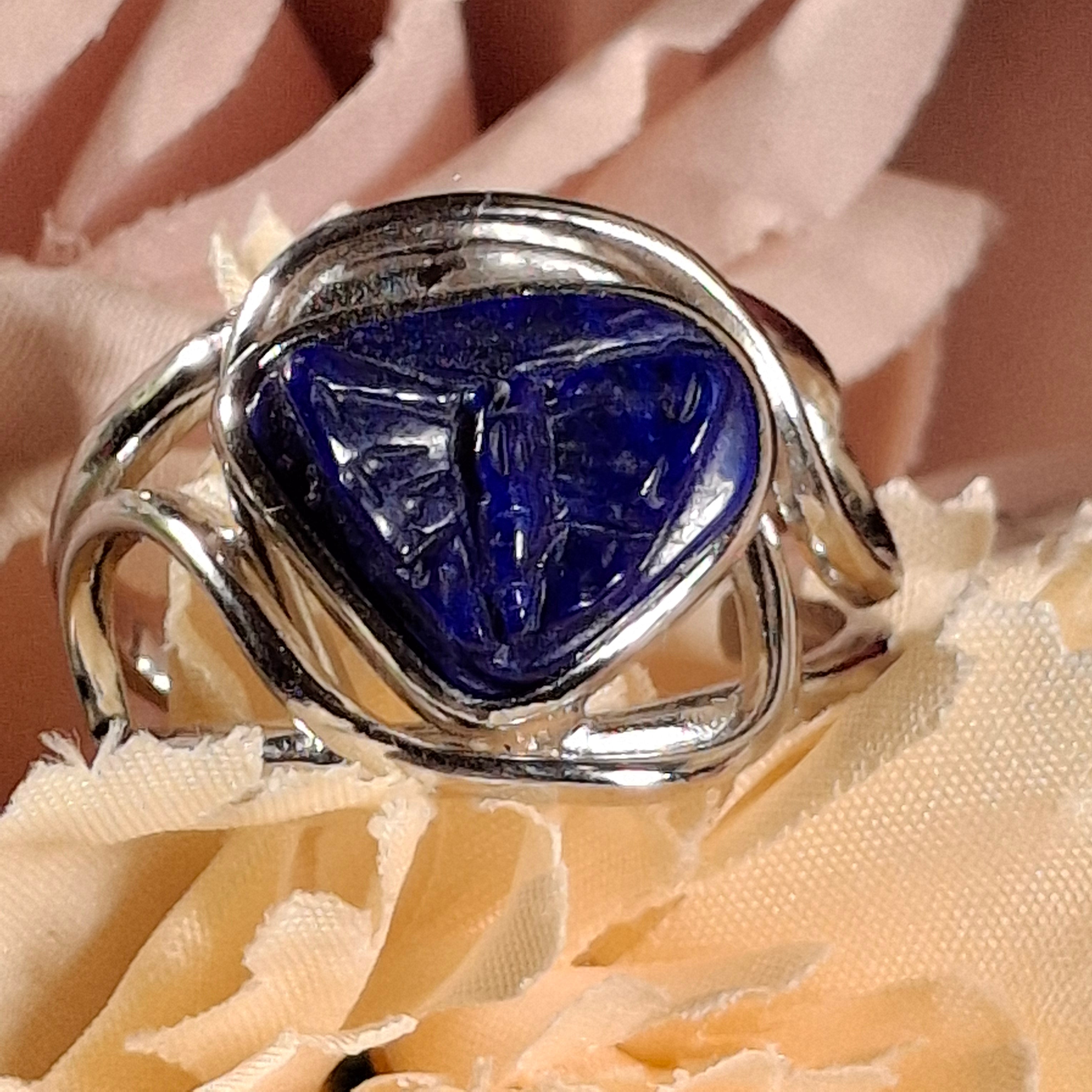 Lapis Lazuli Butterfly Adjustable Cuff Ring .925 Silver for Power & Confidence