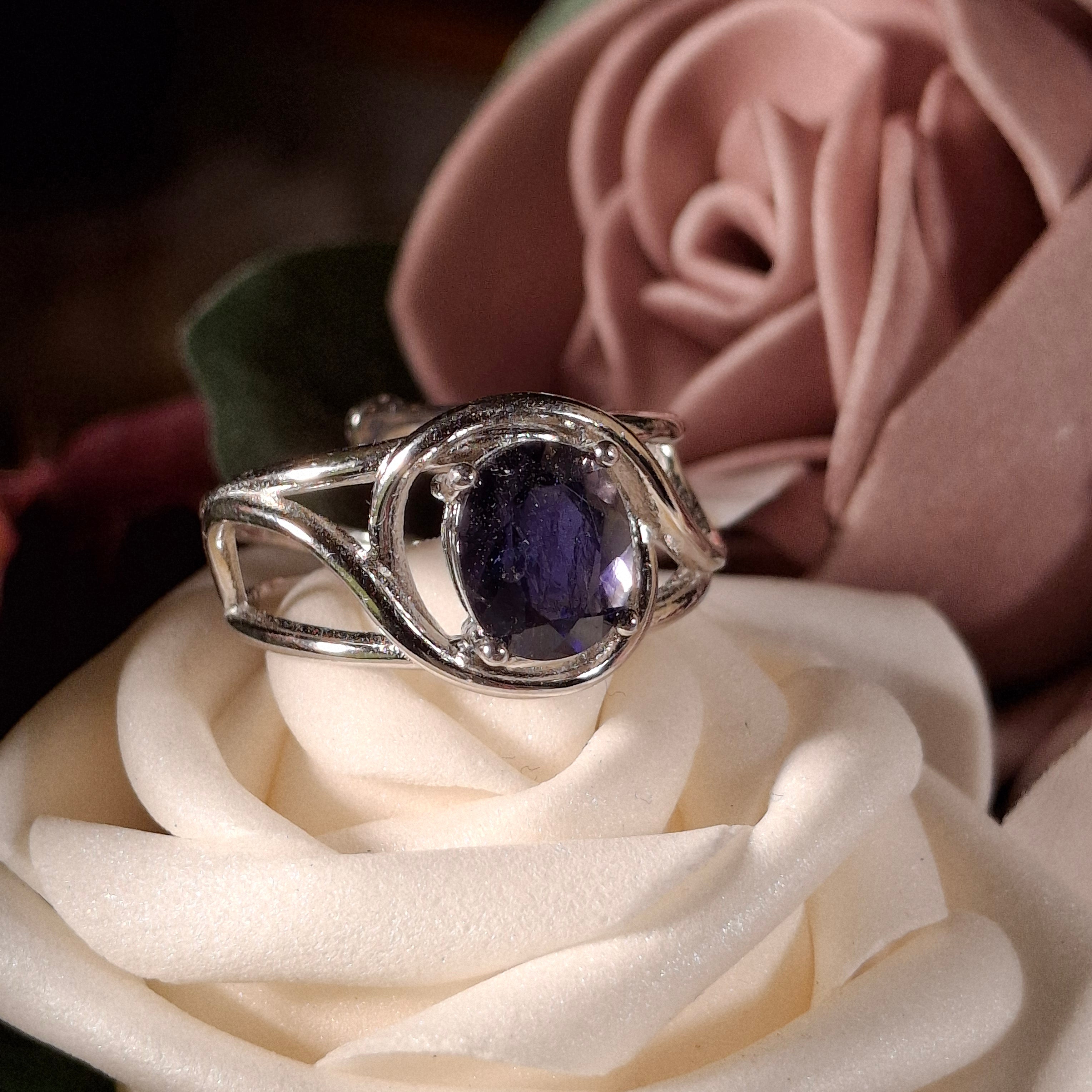 Iolite Adjustable Cuff Ring .925 Silver (Gem Grade) for Intuition, Divination and Wisdom