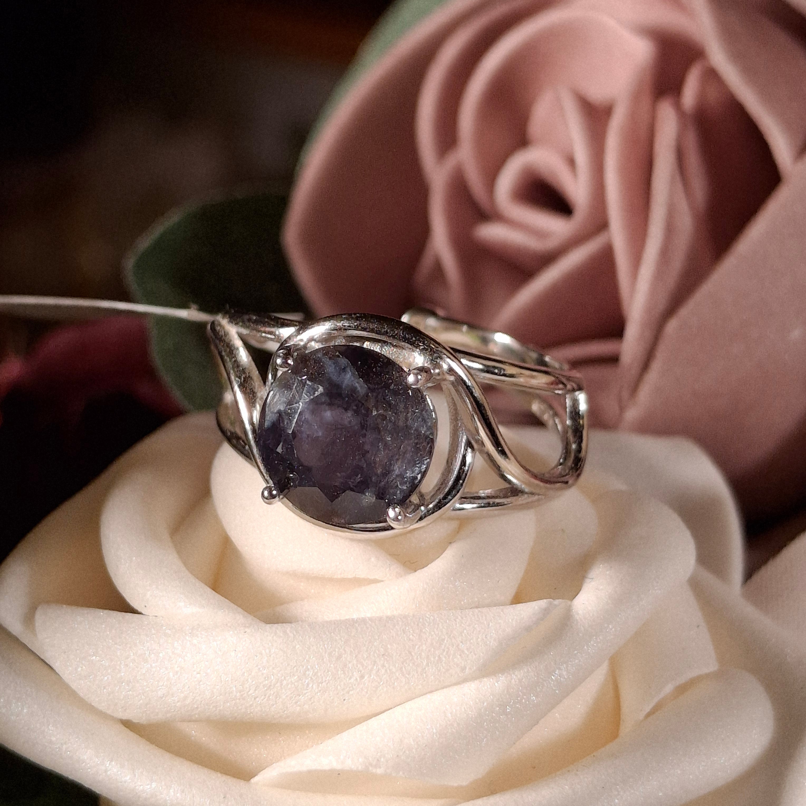 Iolite Adjustable Cuff Ring .925 Silver (Gem Grade) for Intuition, Divination and Wisdom