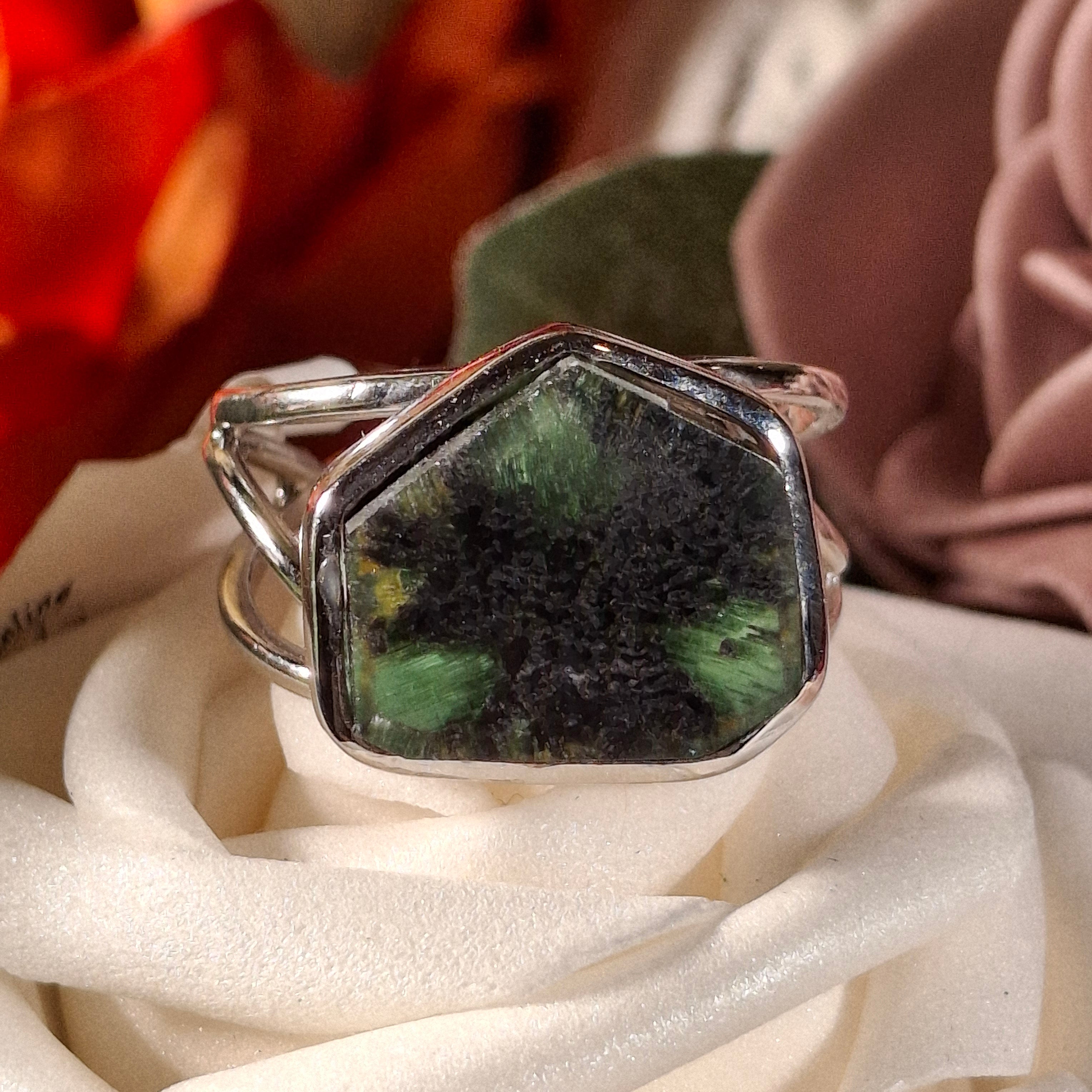 Trapiche Tourmaline Cuff Ring Adjustable Ring .925 Silver for Awareness, Communication and Meditation