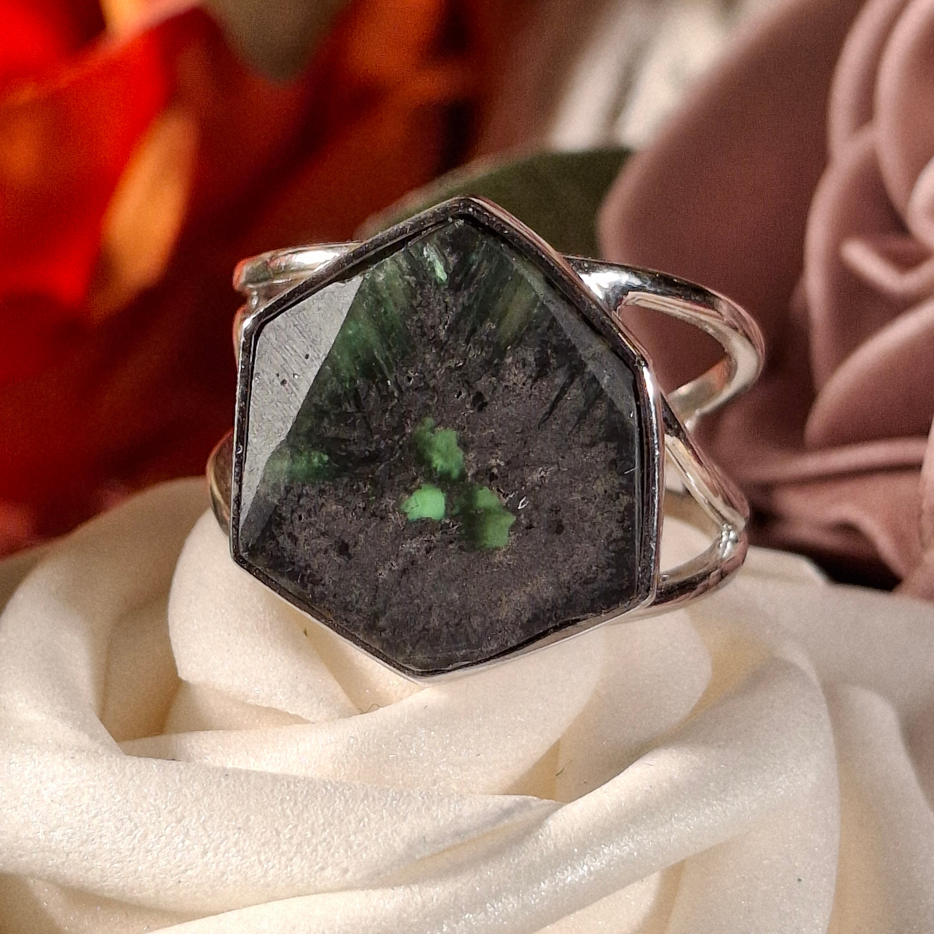 Trapiche Tourmaline Cuff Ring Adjustable Ring .925 Silver for Awareness, Communication and Meditation