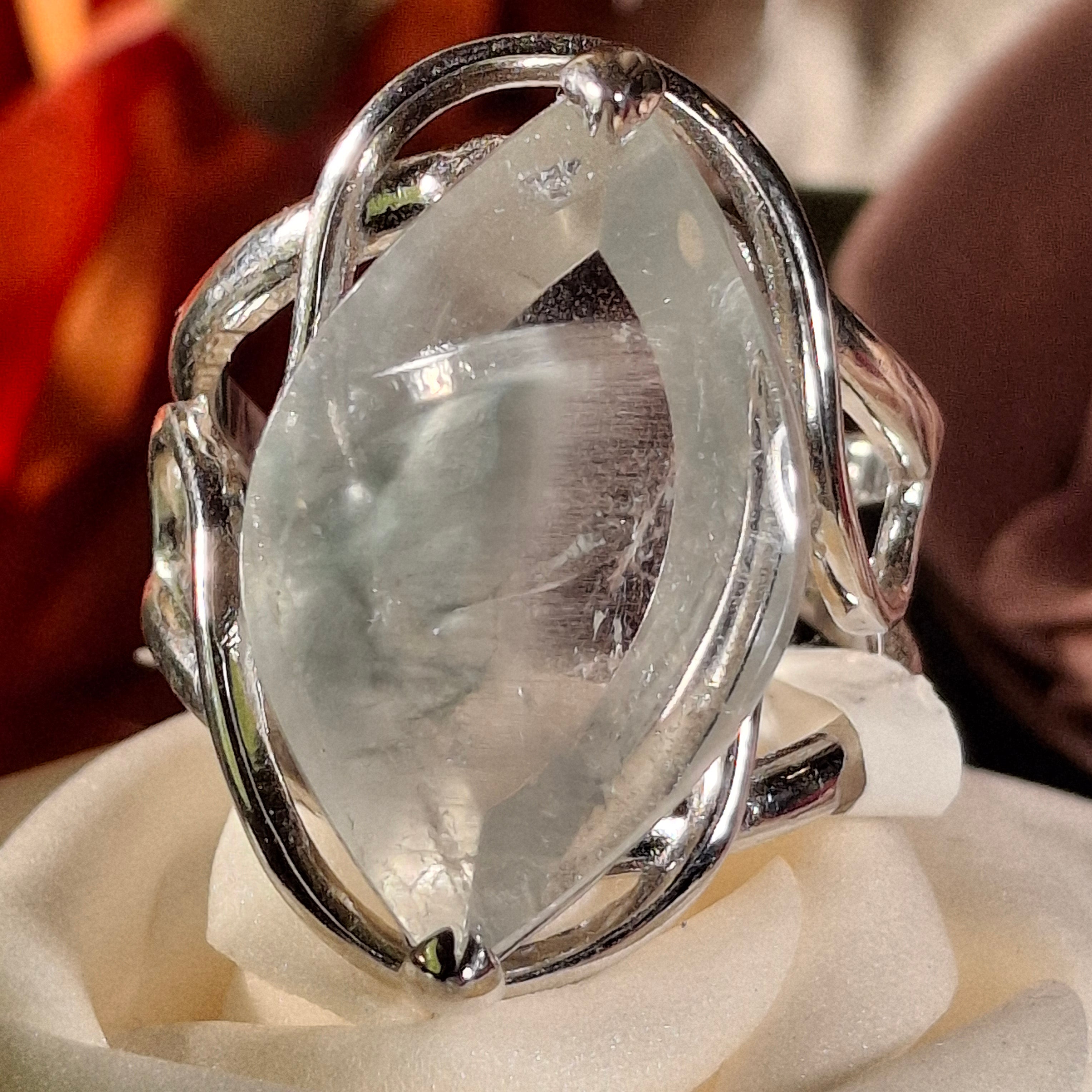 Blue Tara Nightshade Quartz Ring Cuff, Adjustable Ring .925 Silver for Overall Health & Healing