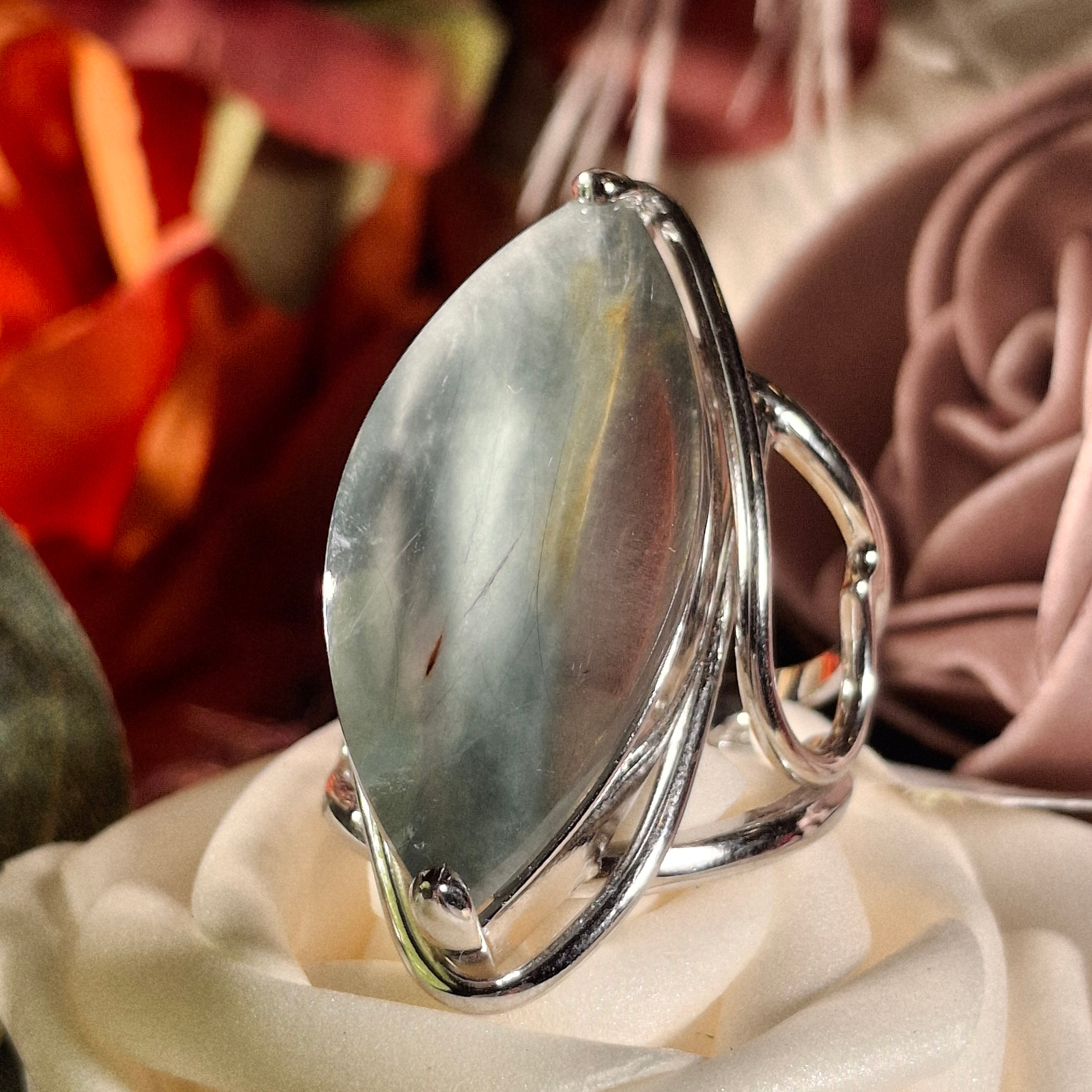 Blue Tara Nightshade Quartz Ring Cuff, Adjustable Ring .925 Silver for Overall Health & Healing