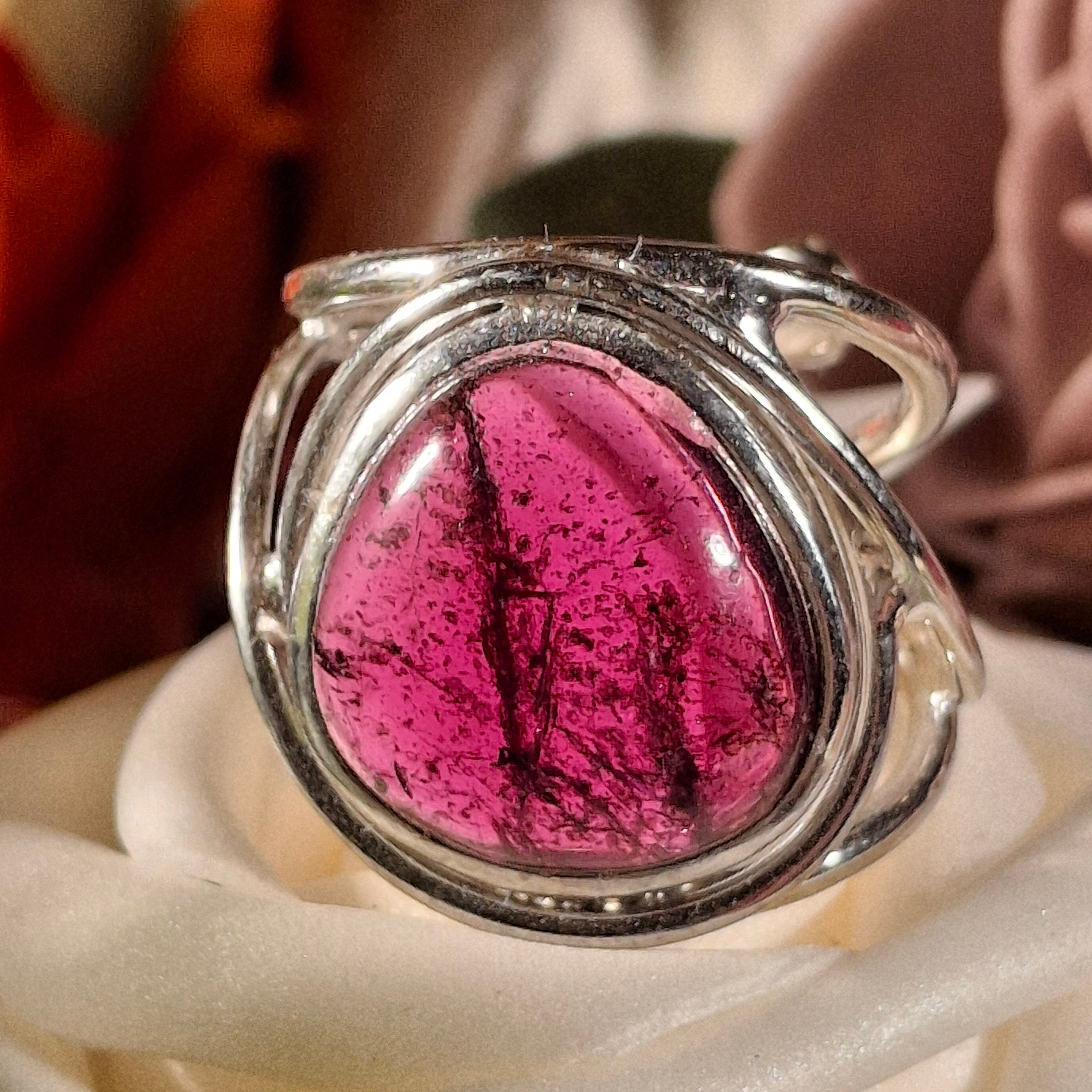 Rhodolite Garnet Cuff Ring .925 Silver for Connection with Angels and Spirit Guides