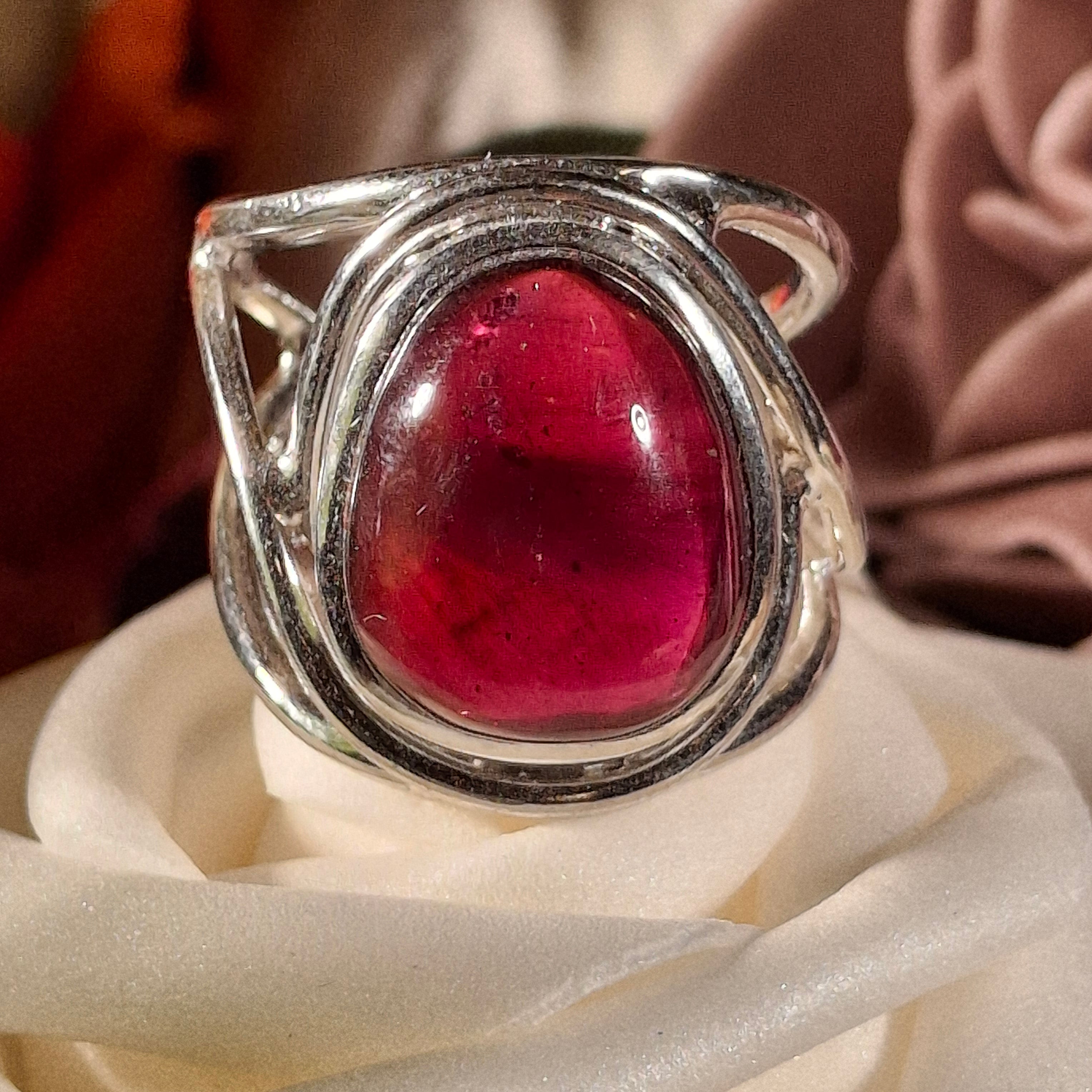 Rhodolite Garnet Cuff Ring .925 Silver for Connection with Angels and Spirit Guides