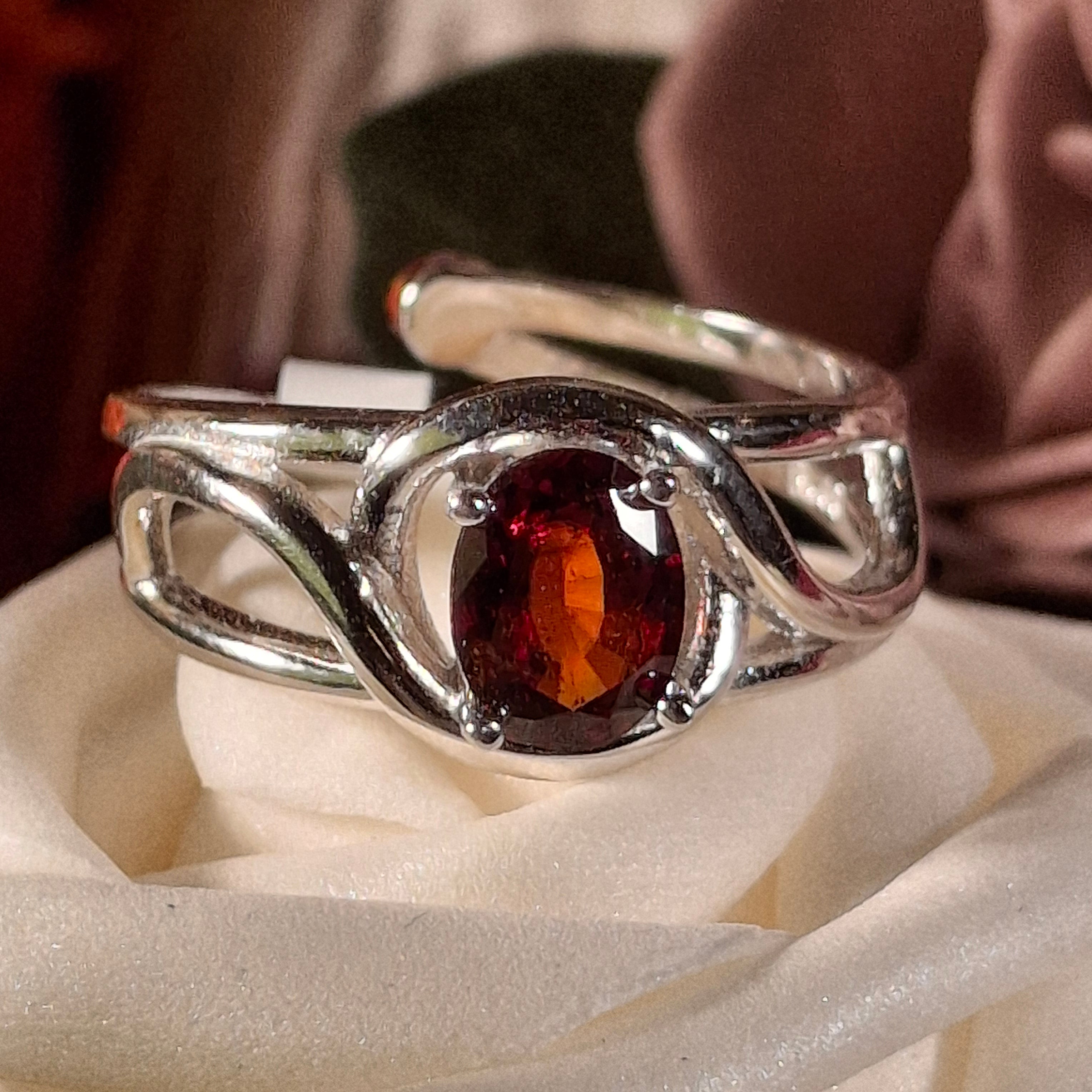 Garnet Cuff Ring .925 Silver for Health and Strength