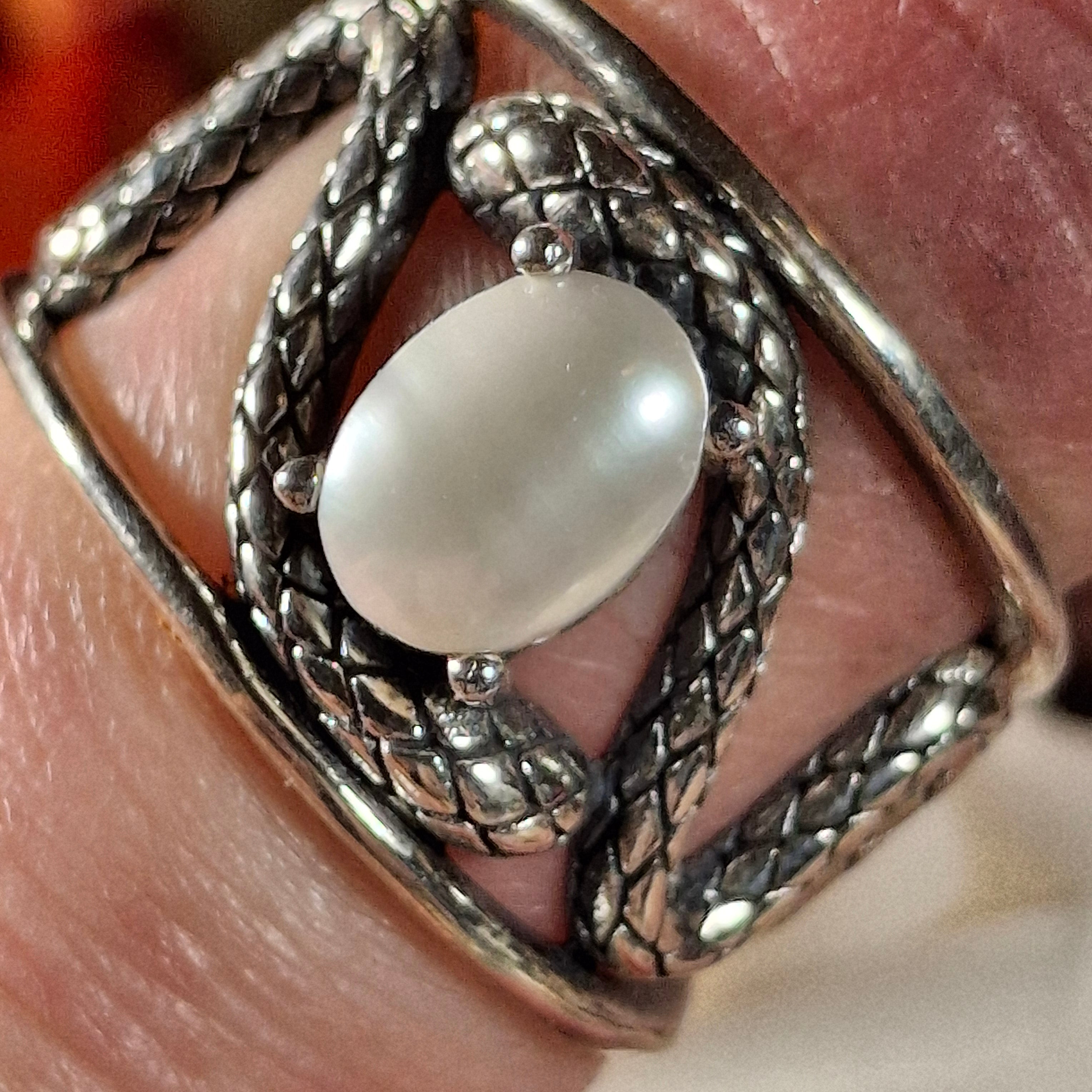 Mother of Pearl Serpent Cuff Ring .925 Silver for Calm Emotions, Intuition and Stress Relief