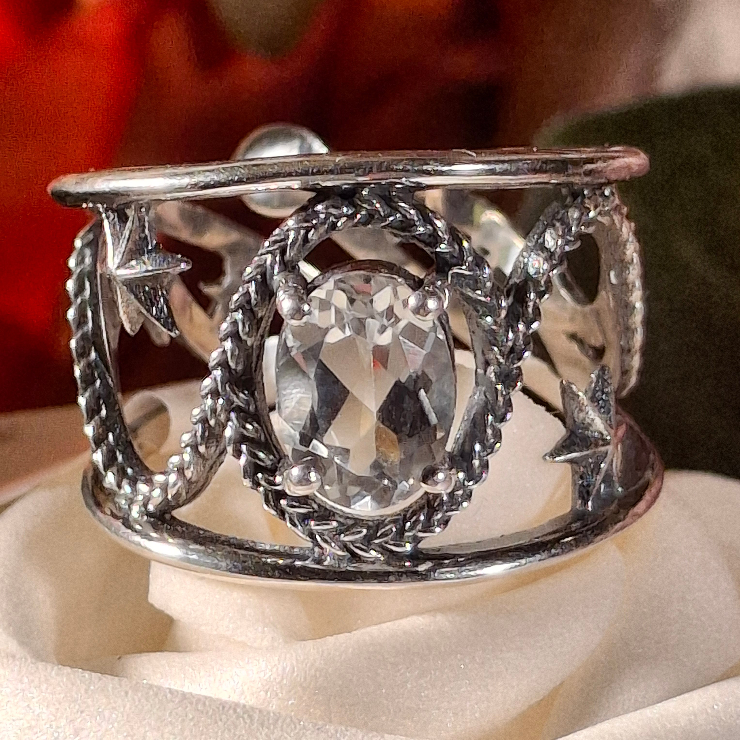 White Topaz Dreamweaver Cuff Ring .925 Silver for Health, Protection, Amplifying Intentions & Accelerating Manifestations