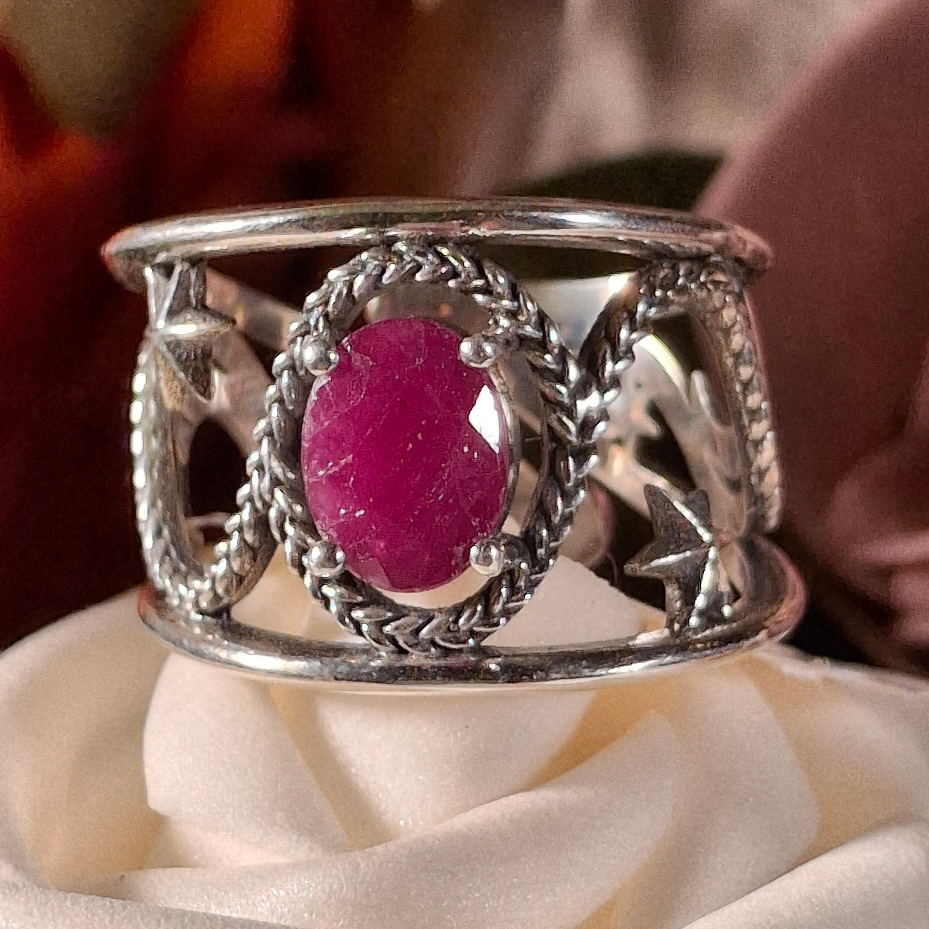 Ruby Dreamweaver Cuff Ring .925 Silver for Revitalizing Life Force Energy