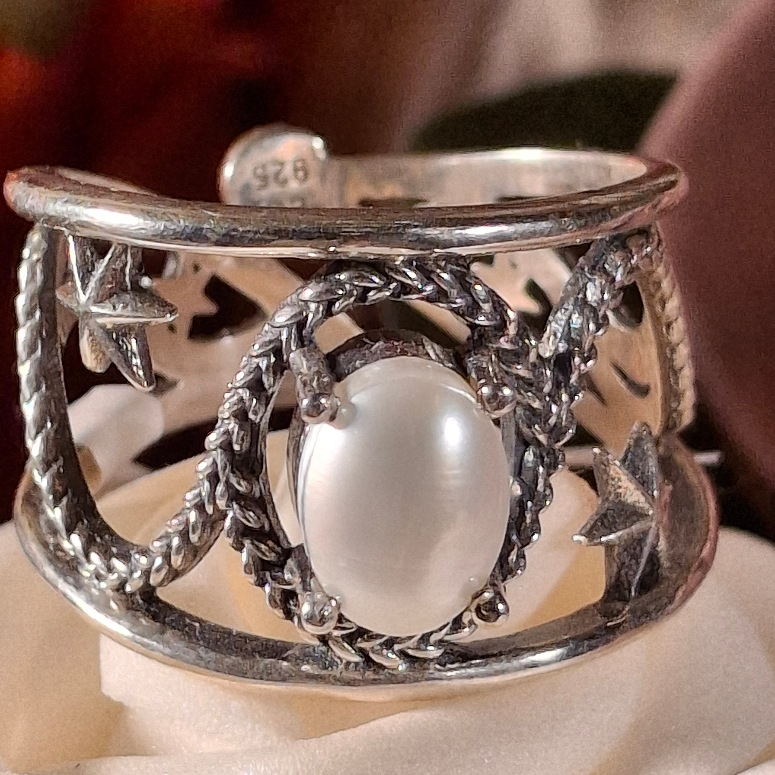 Mother of Pearl Dreamweaver Cuff Ring .925 Silver for Calm Emotions, Intuition and Stress Relief