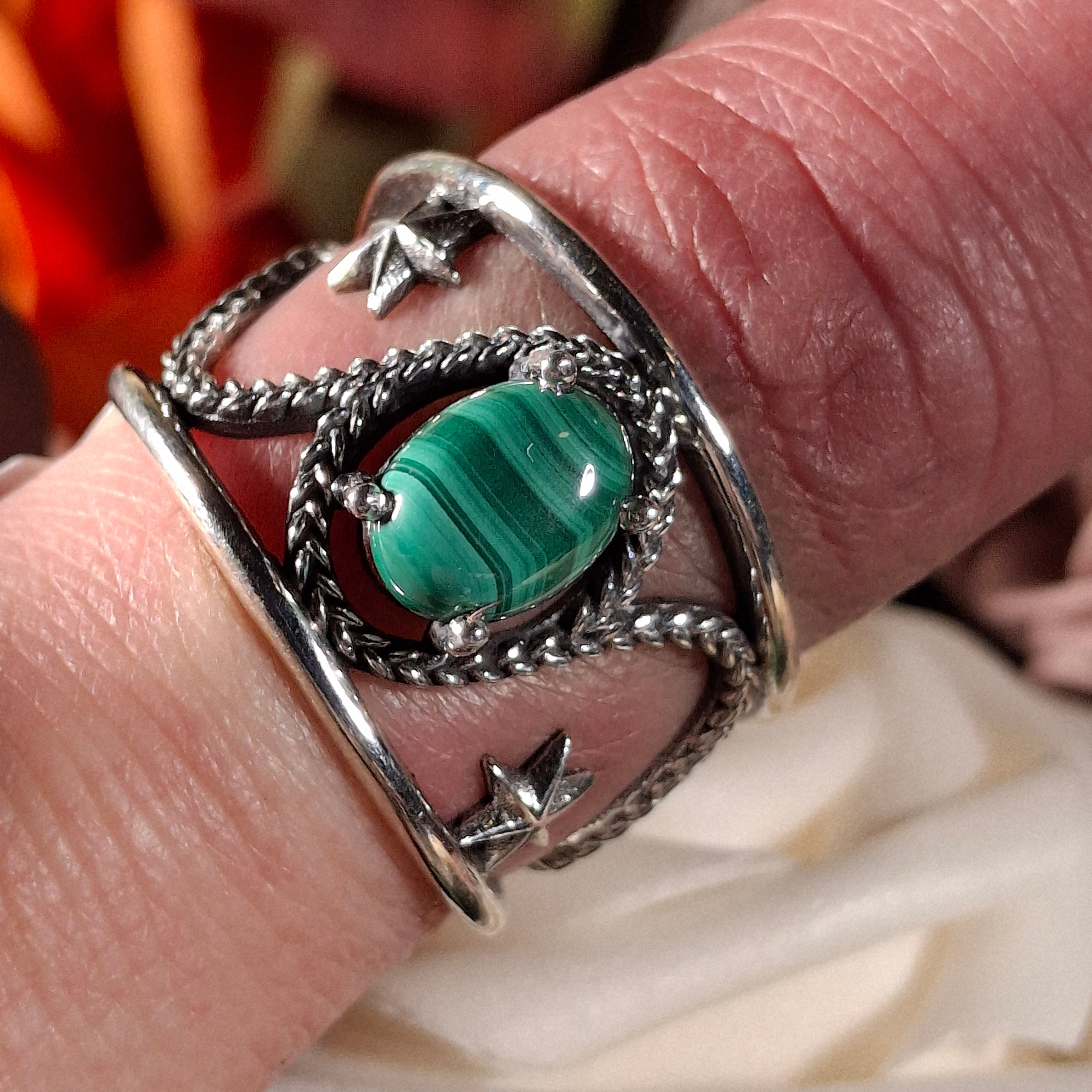 Malachite Dreamweaver Cuff Ring .925 Silver for Love, Transformation and Wealth