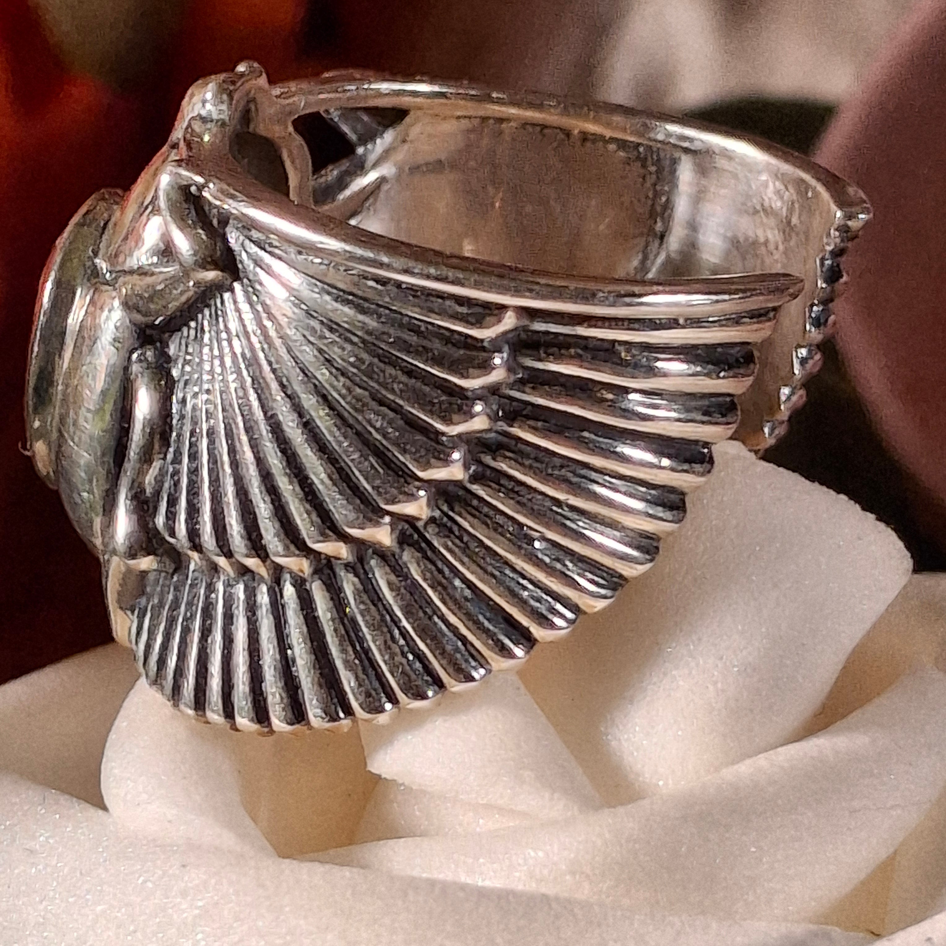 White Topaz Scarab Adjustable Cuff Ring .925 Silver for Amplifying Intentions & Accelerating Manifestations