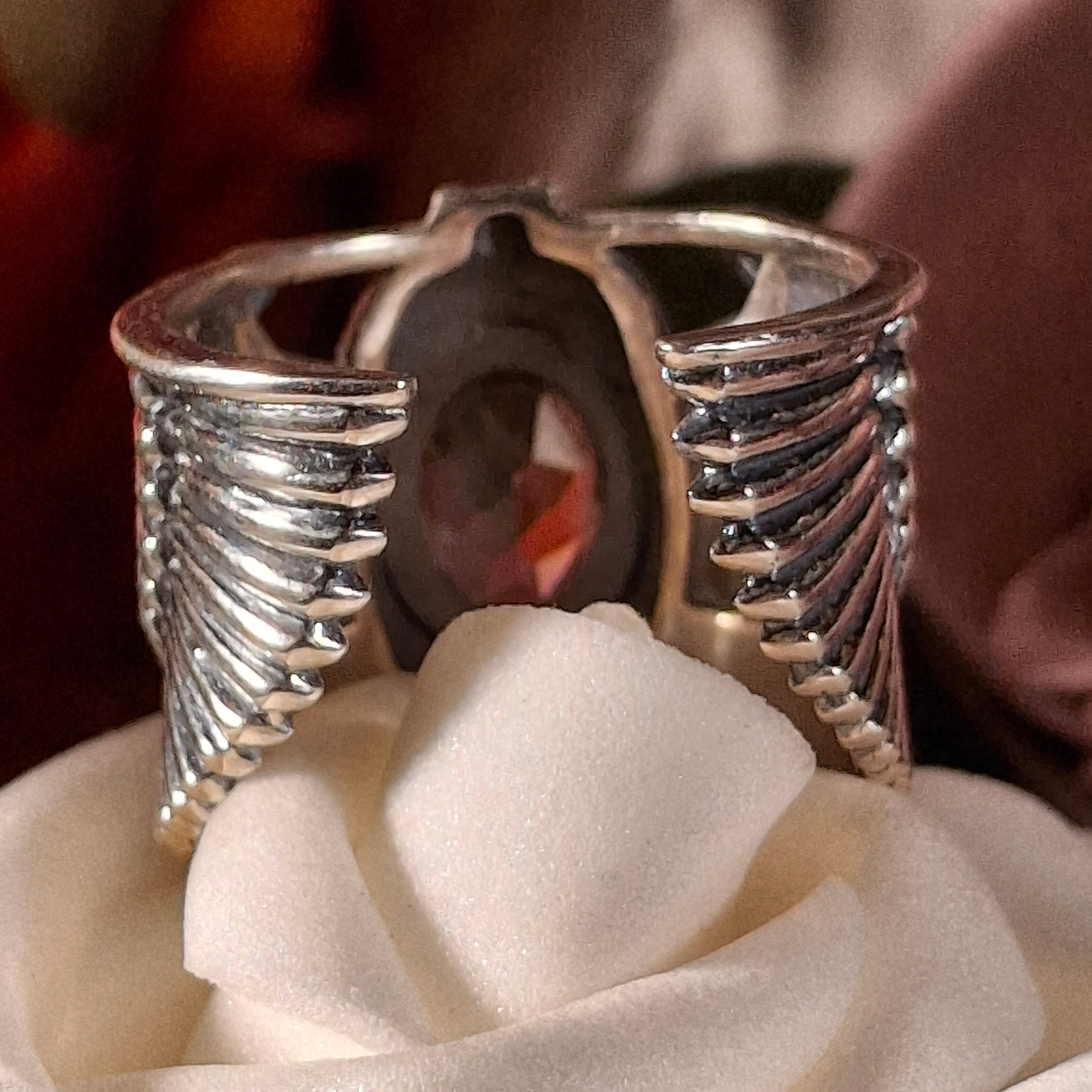 Mother of Pearl Scarab Cuff Ring .925 Silver for Calm Emotions, Intuition and Stress Relief